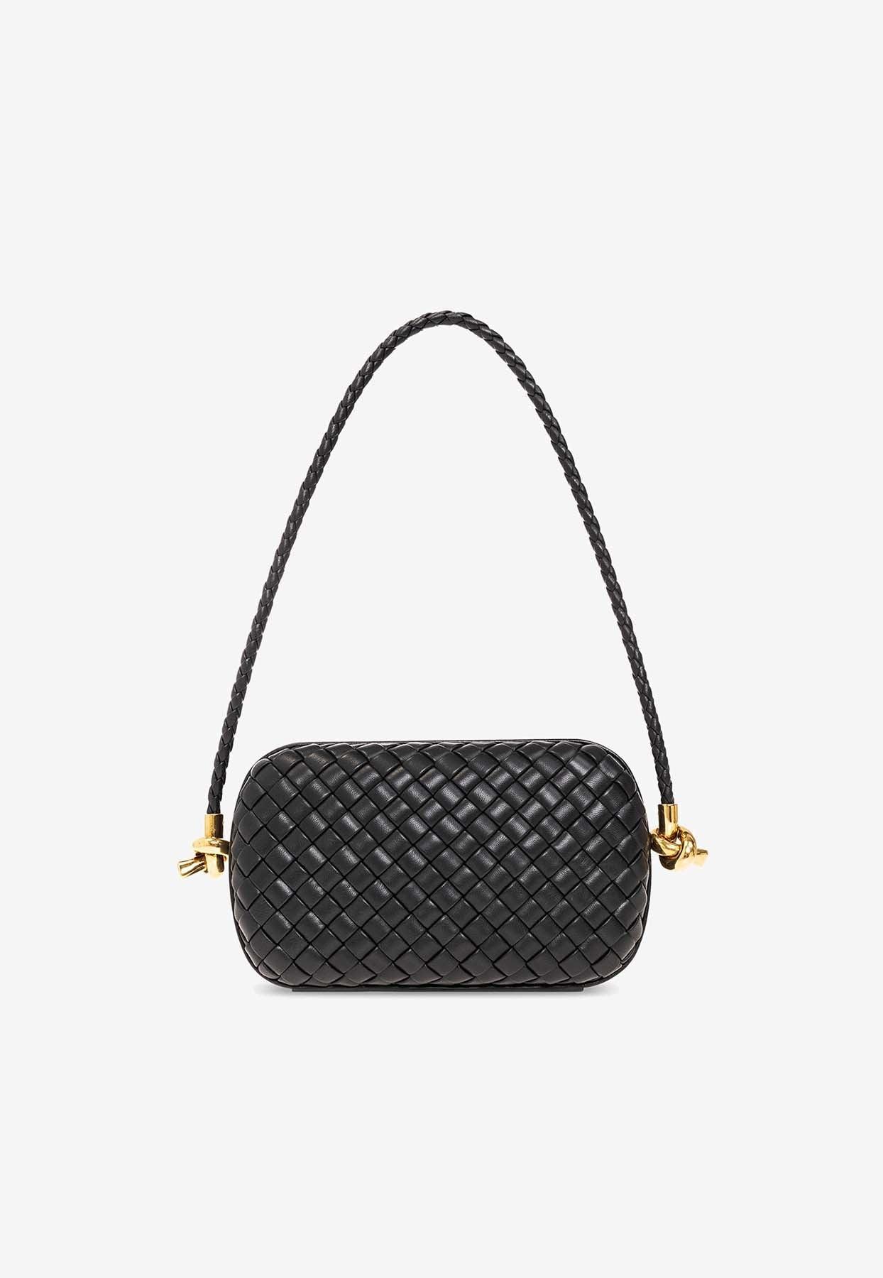 Knot padded intrecciato leather clutch