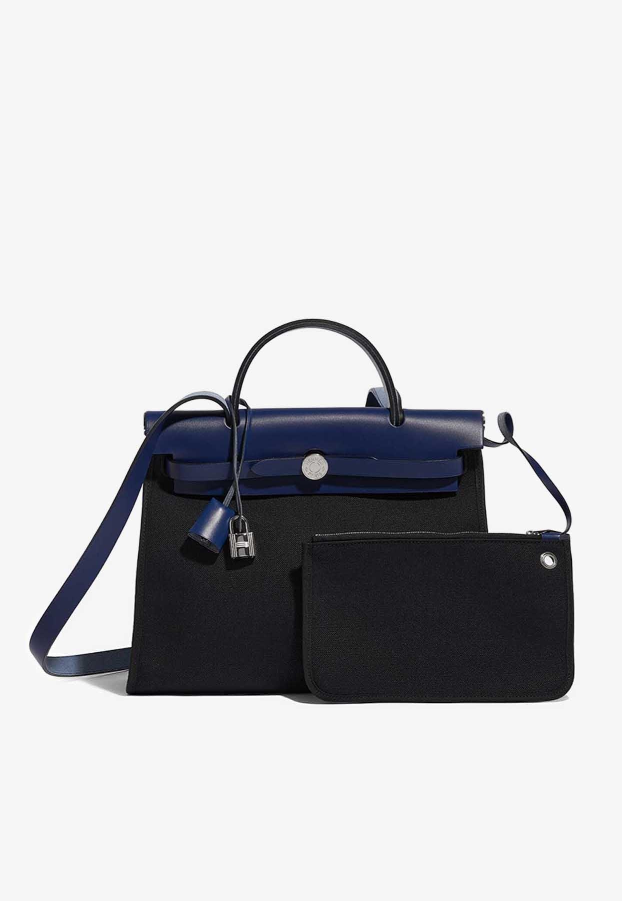Hermes Blue Marine Vache Leather & Canvas Herbag Cabas PM Tote Bag
