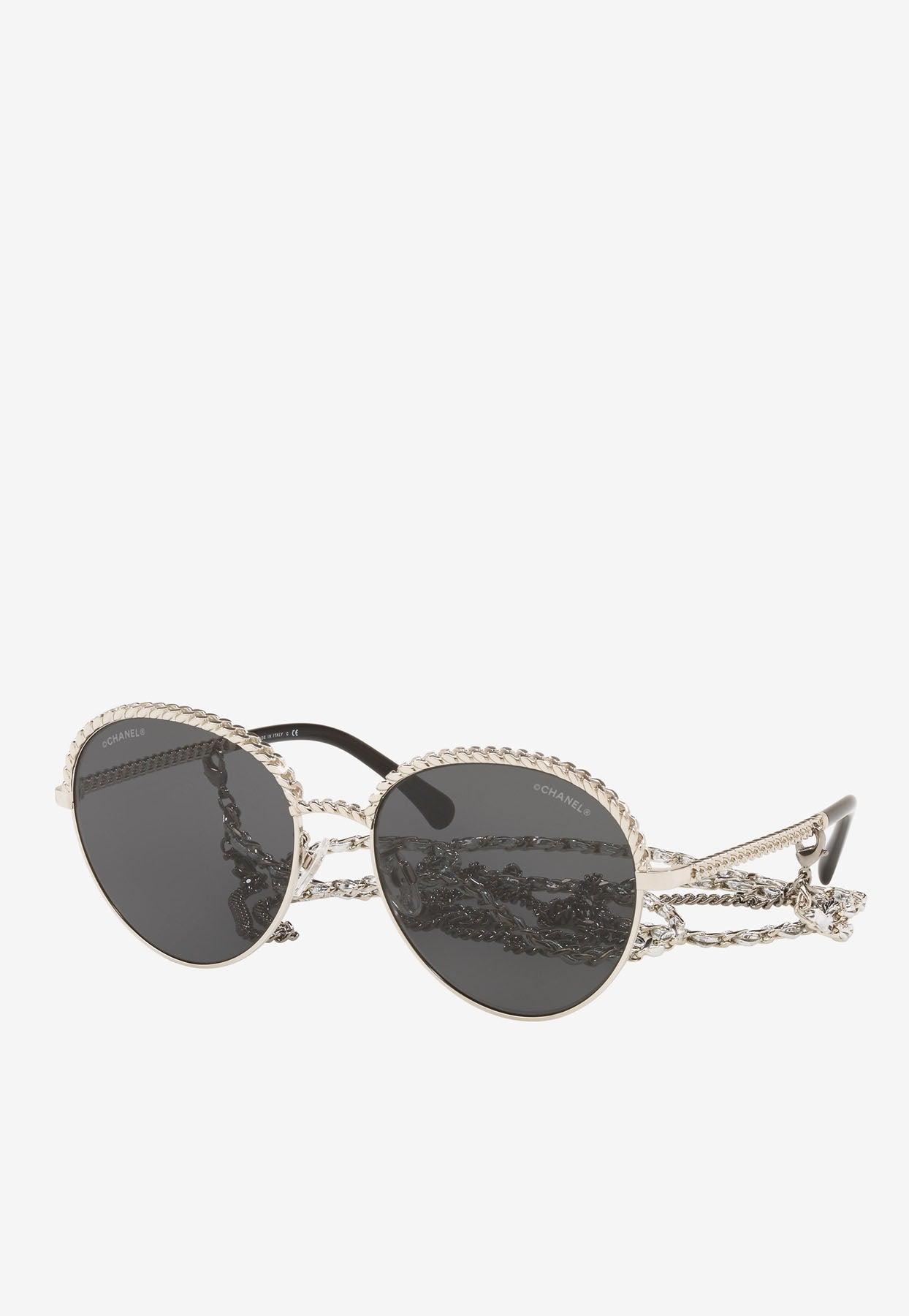 Chanel Pantos Round Chain Sunglasses in Gray Lyst