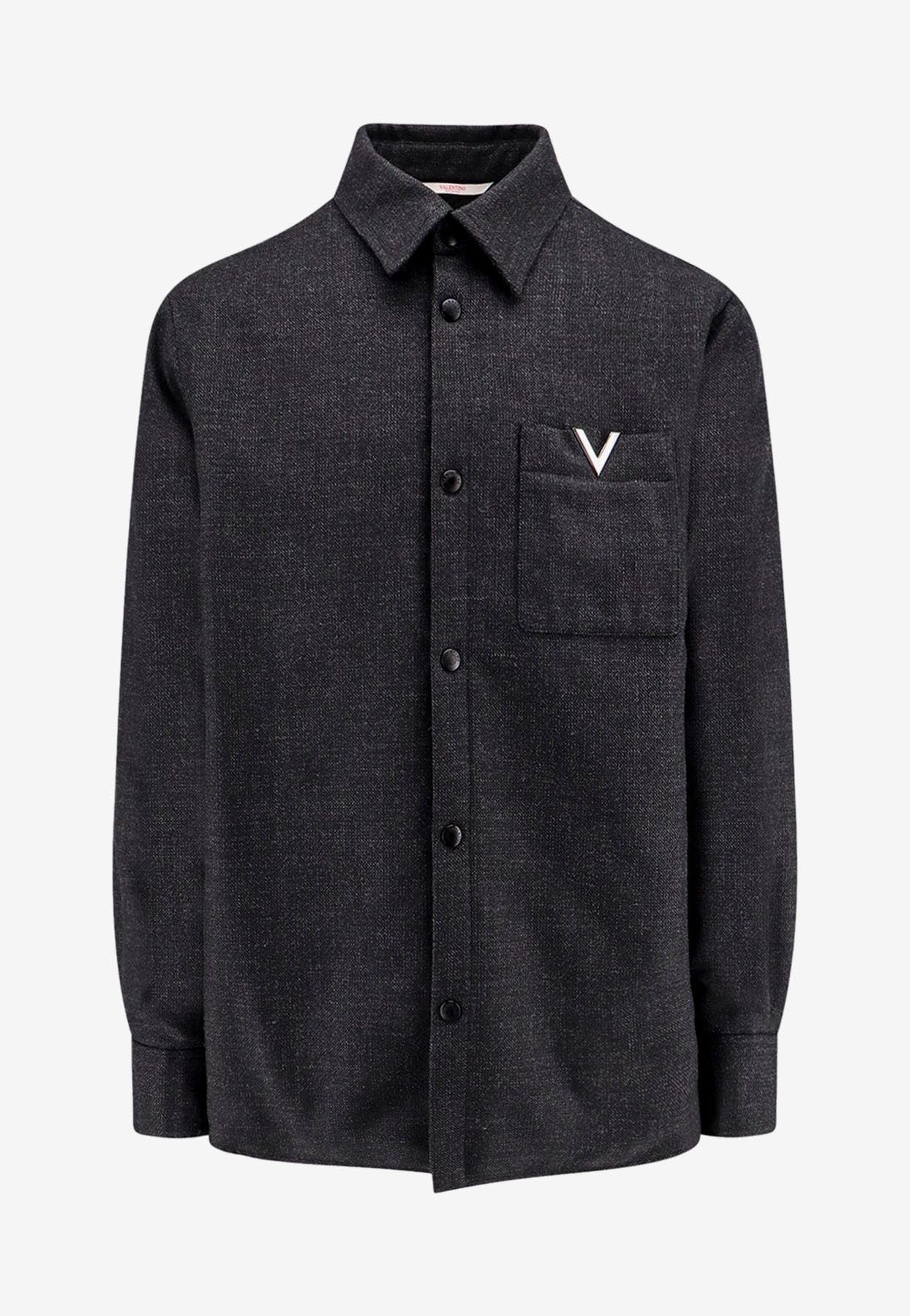 Tシャツ・カットソー VALENTINO Blue Shirt with Classic Collar in Wool Blend Man MEN VALENTINO BLUE COTTON T-SHIRT