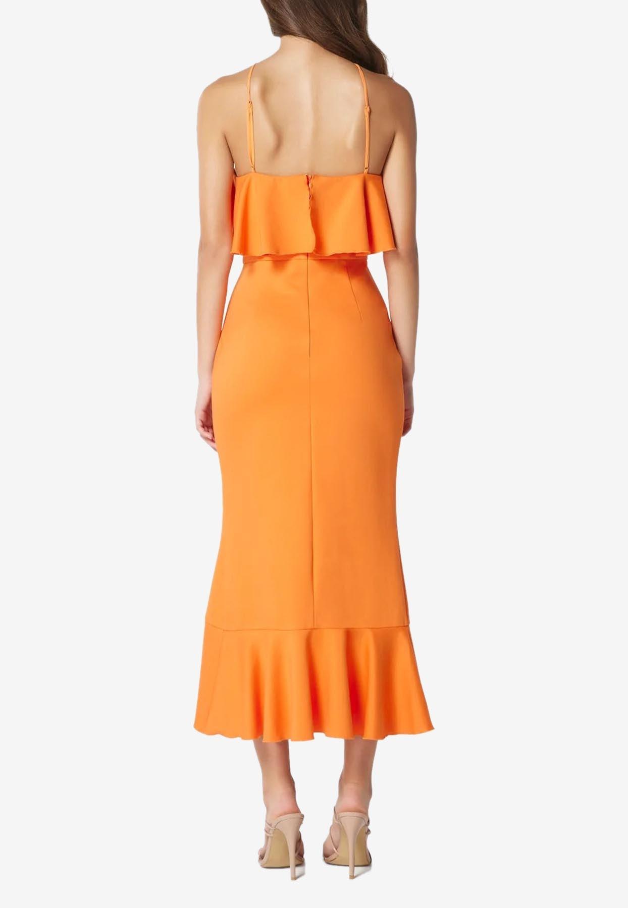 Elliatt Dimness Halter Ruffle Midi dress in Orange Lyst