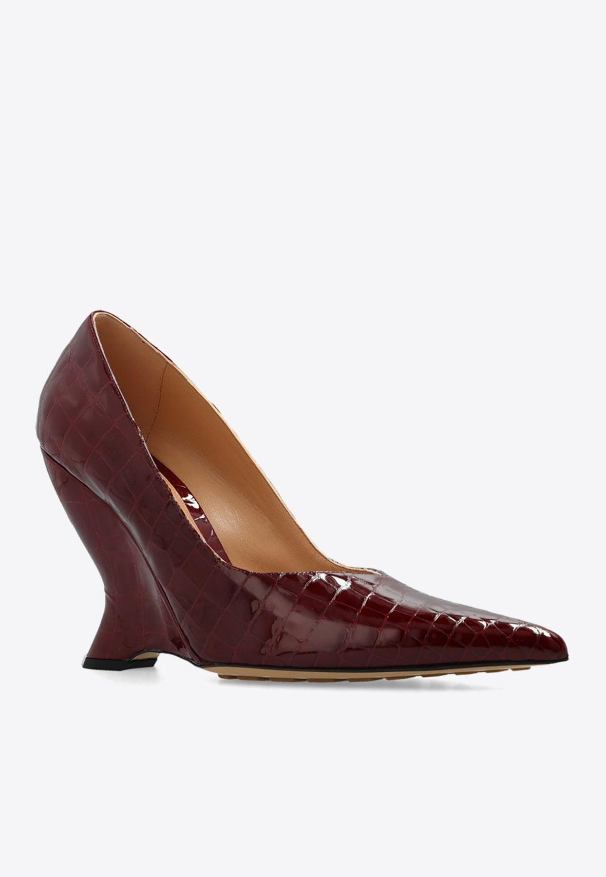 Bottega Veneta Punta 100 Croc-embossed Leather Wedge Pumps