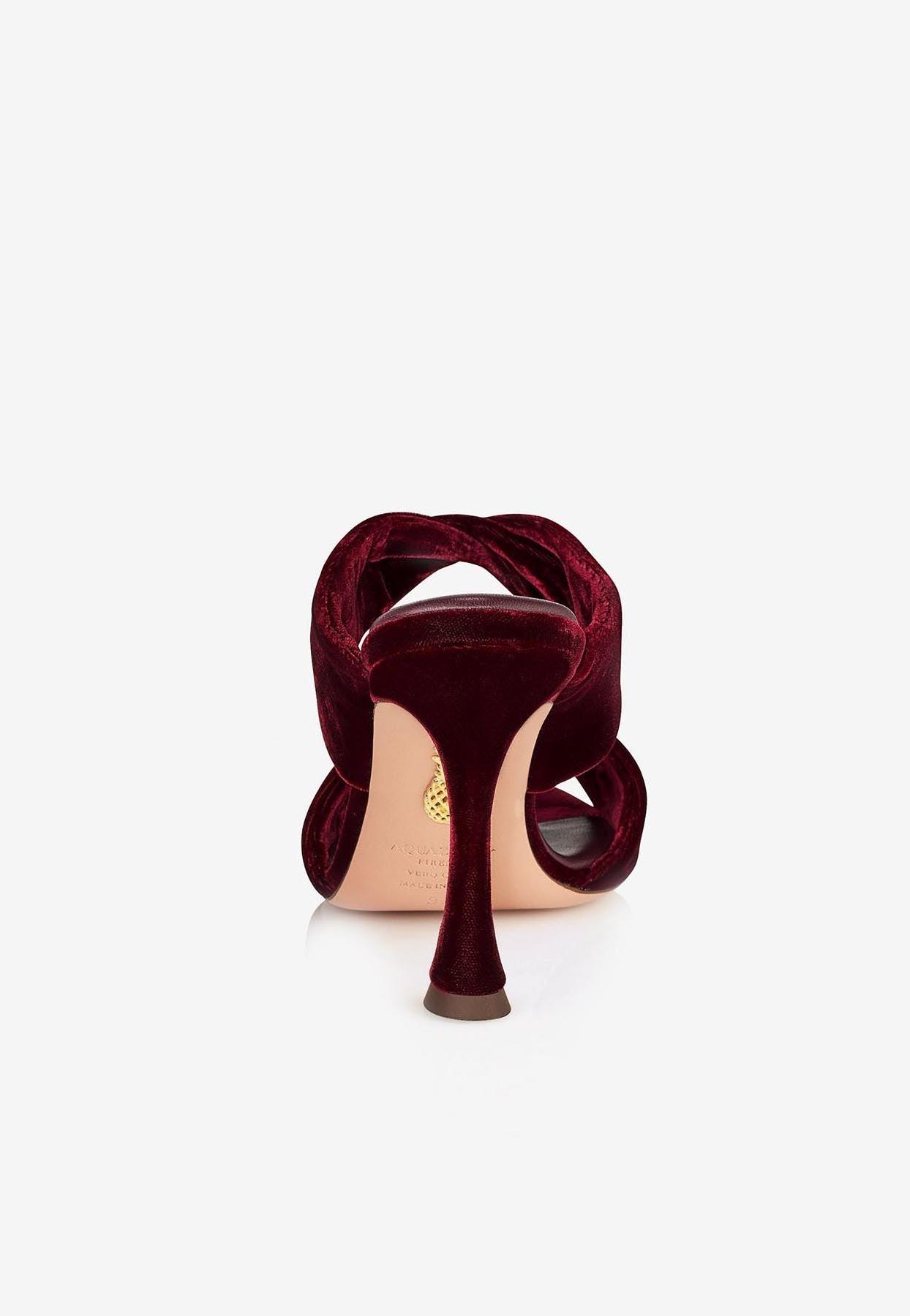 Burgundy velvet shop mules