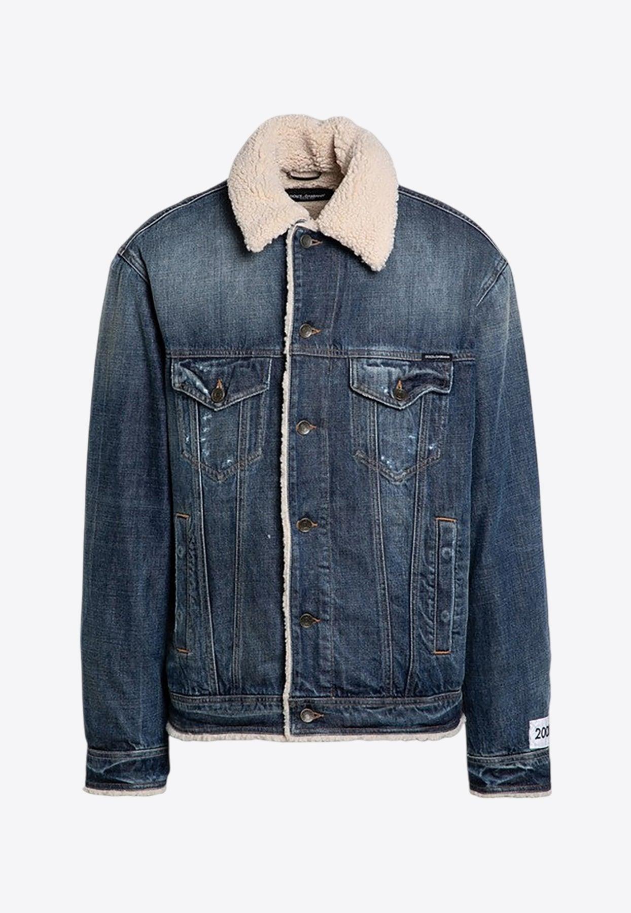 Denim jacket with sheepskin collar new arrivals
