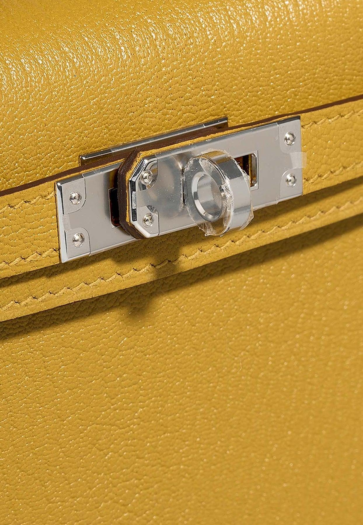 Hermes Kelly Mini II Handbag Moutarde Yellow Chevre Mysore With Gold  Hardware 20 at 1stDibs