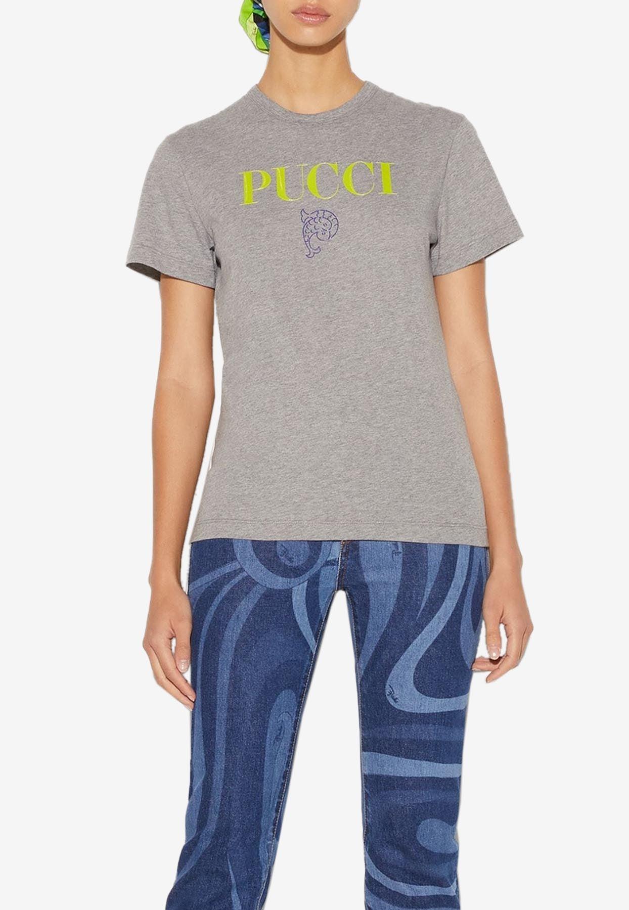 Emilio Pucci Onde Print Logo T-shirt in Blue