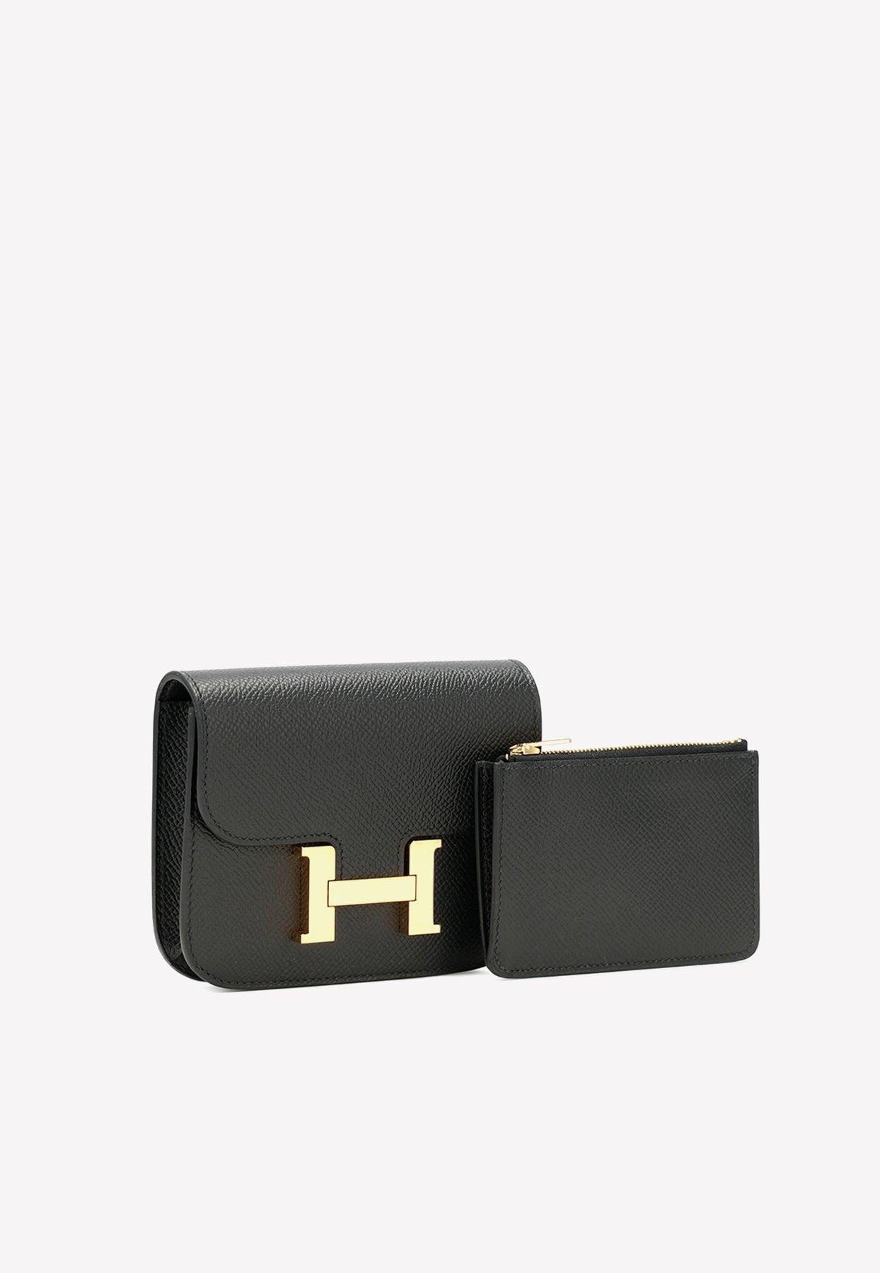 Hermes Constance Compact Wallet Togo Leather Palladium Hardware In Black