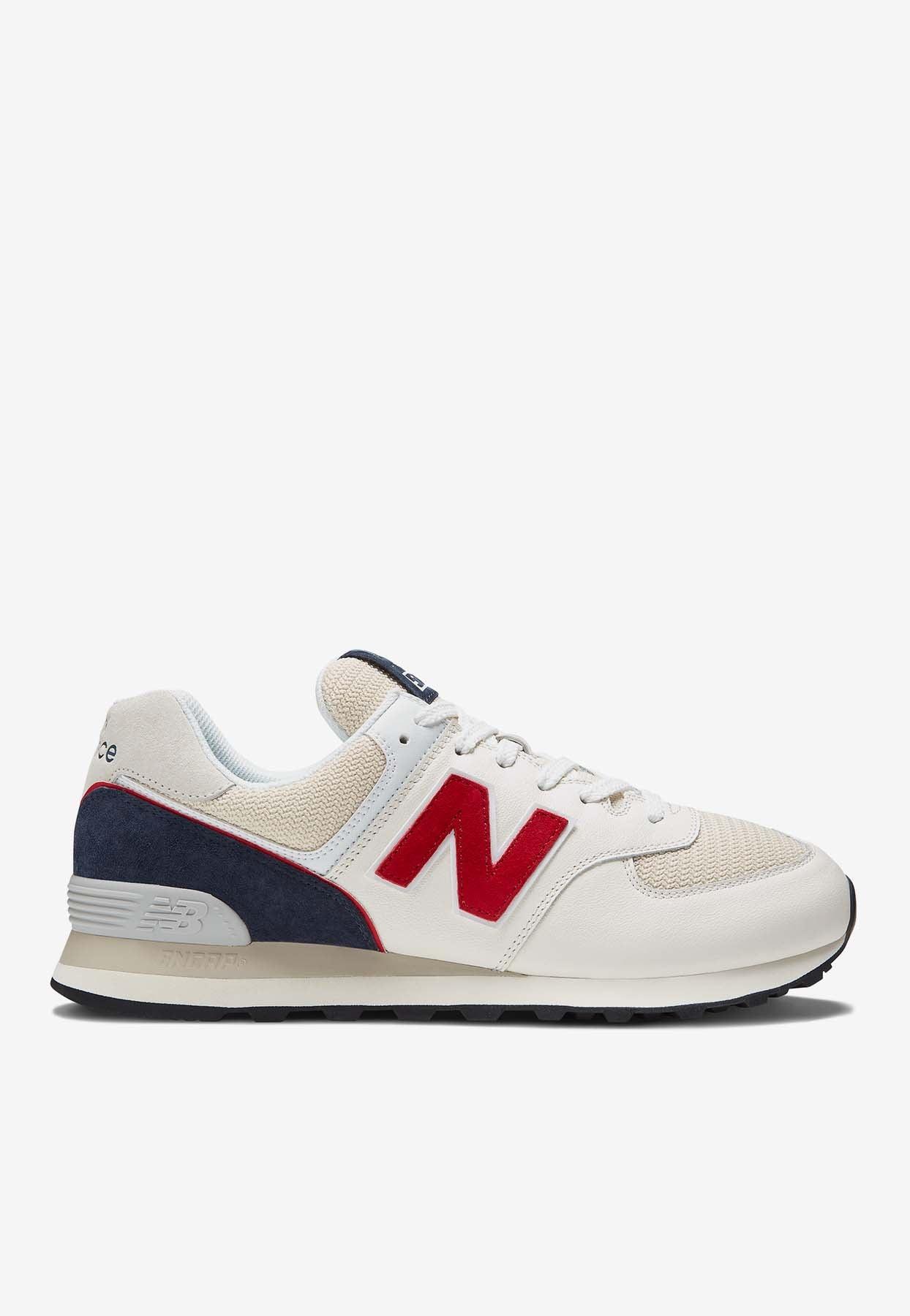 New Balance 574 Lowtop Sneakers In Sea Salt With Nb Navy in White for