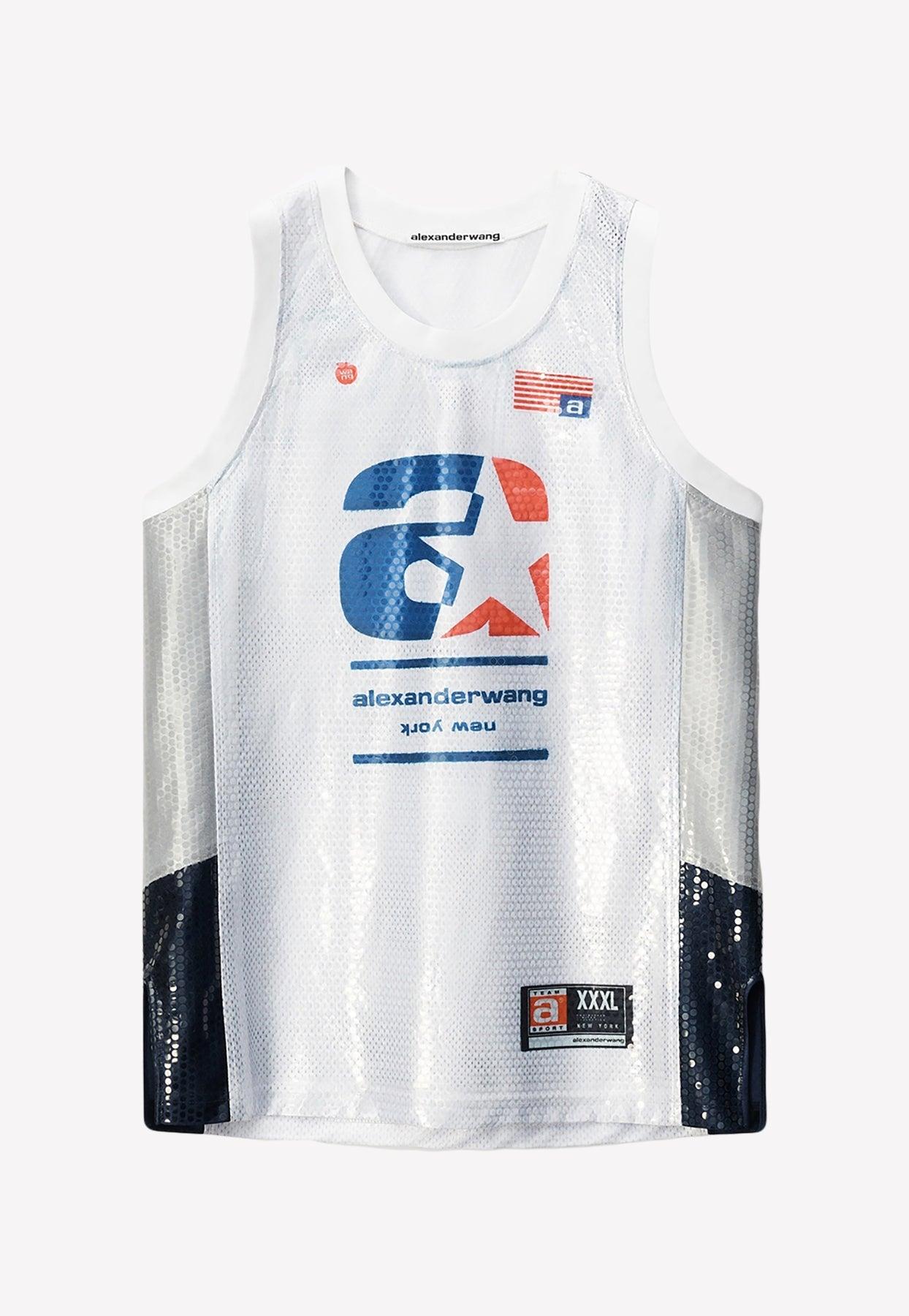 Alexander Wang Astar Sequined Basketball Jersey in White | Lyst Alexander Wang Astar Sequined Basketball Jersey in White | Lyst