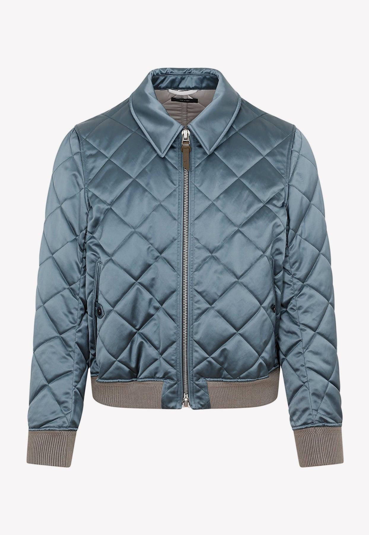 Tom Ford Satin Diamond Quilted Bomber Jacket in Blue for Men | Lyst