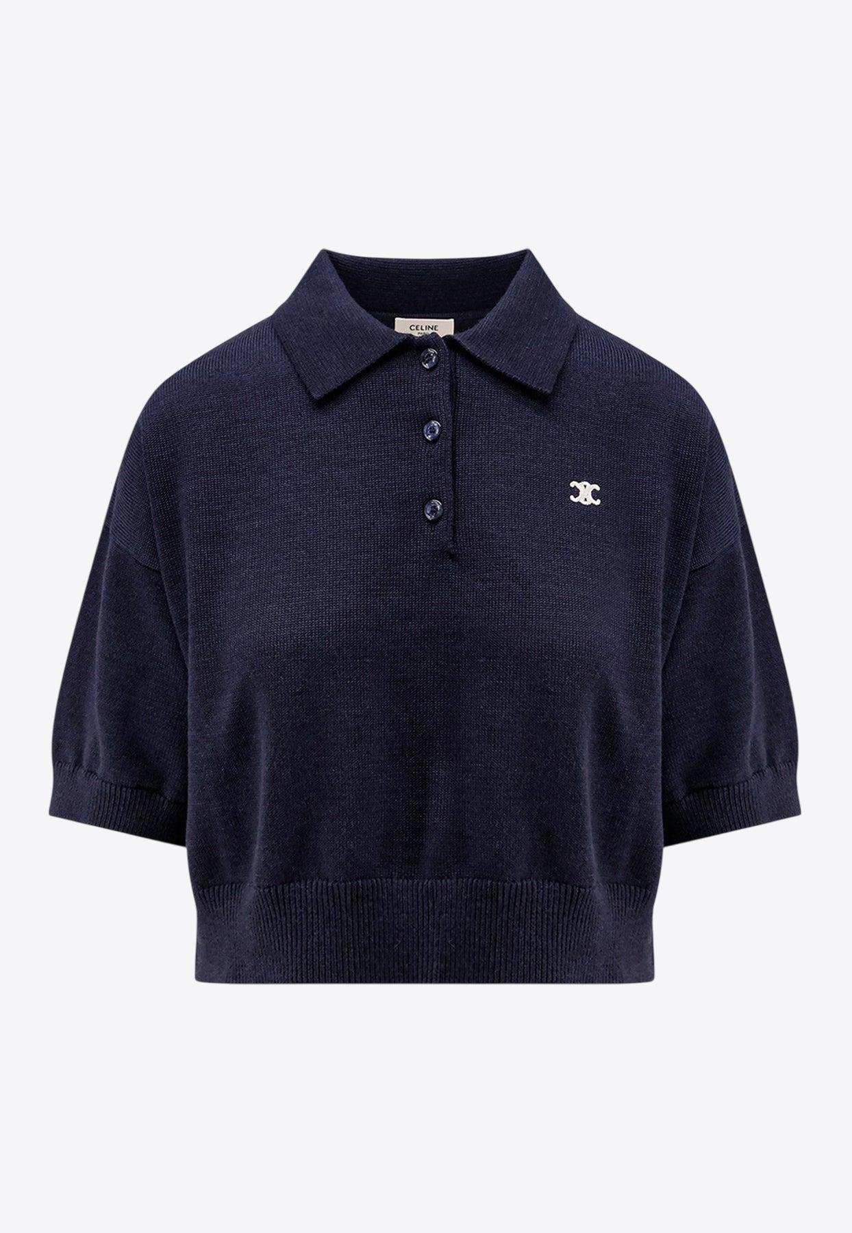 Tシャツ・カットソー CELINE Triomphe cropped polo in wool triomphe cropped polo in wool - NAVY | CELINE