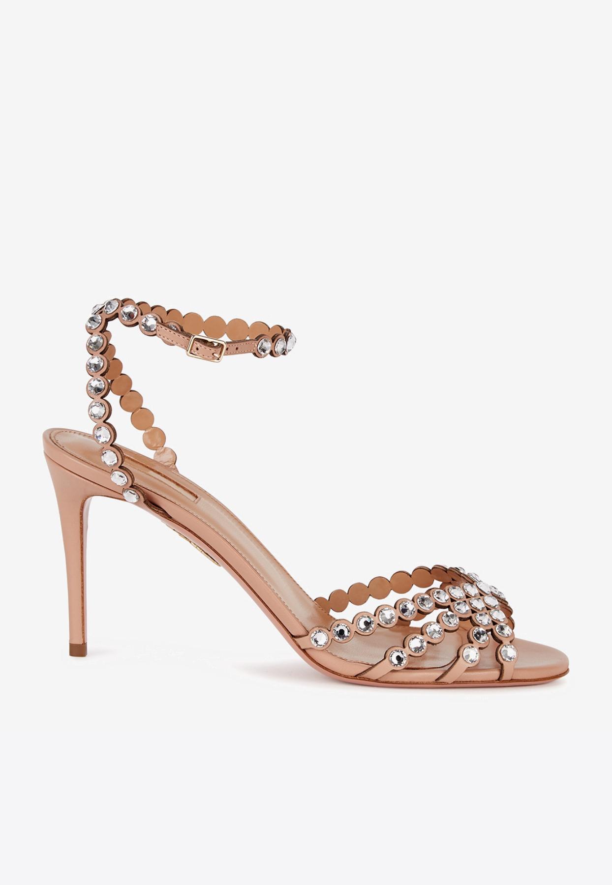 Aquazzura Tequila 85 Crystal Embellished Sandals In Nappa Leather Lyst