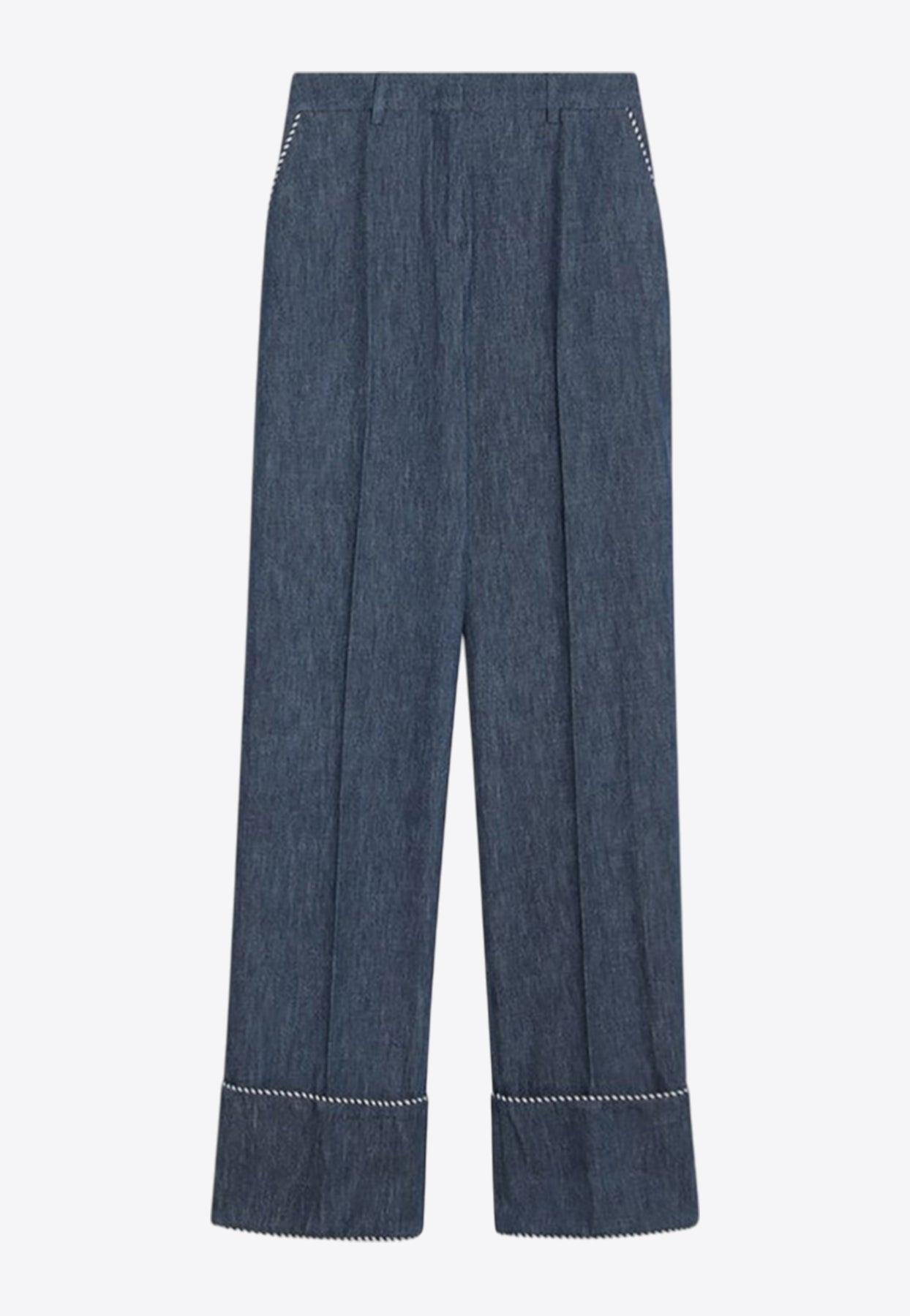 パンツ Valentino Wide-Leg Tailored Pants With Unique Waistband VALENTINO GARAVANI Wool-twill wide-leg pants | NET-A-PORTER