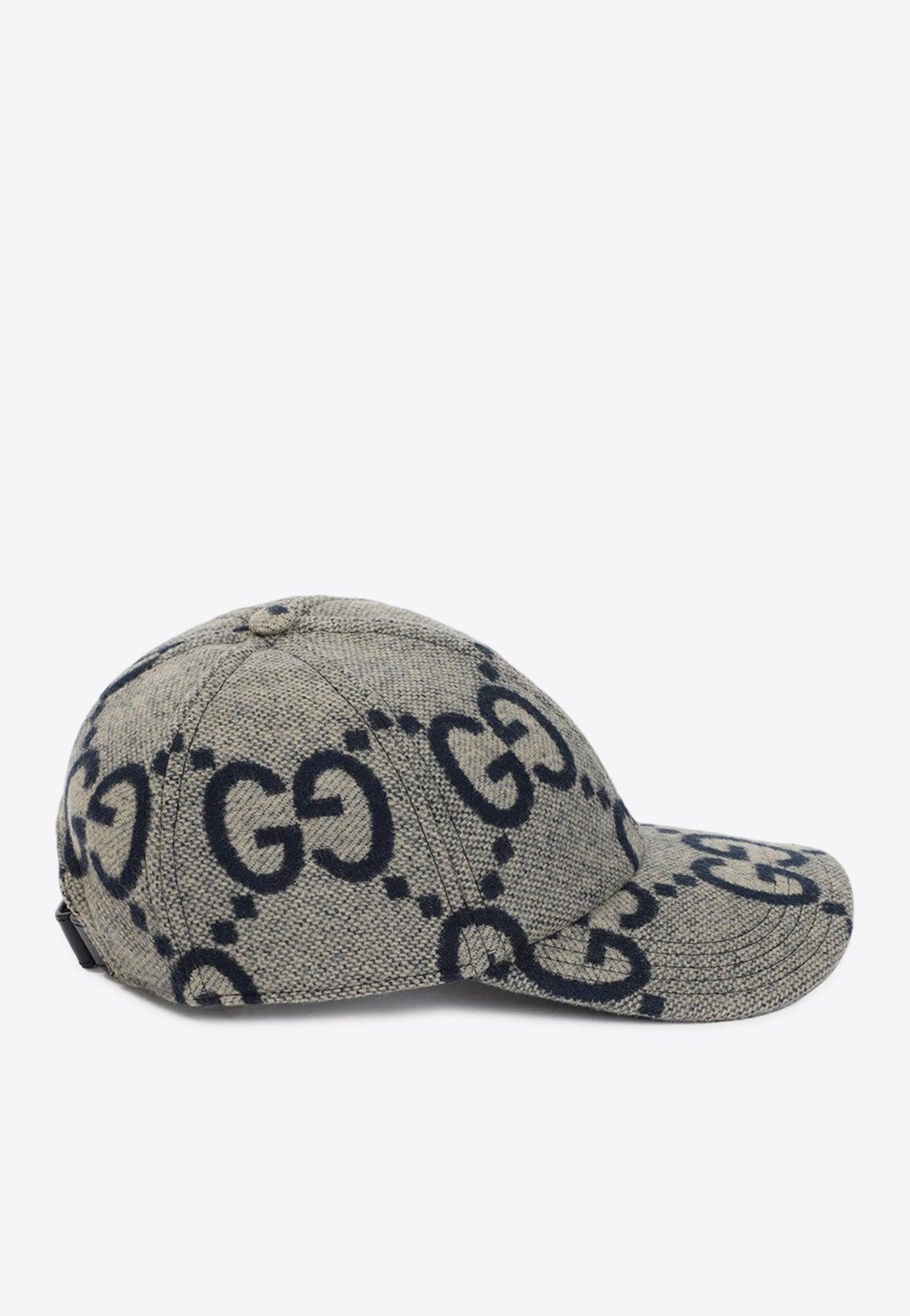 New 16 GUCCI Gray Wool Baseball Cap Jumbo GG Pattern Hat