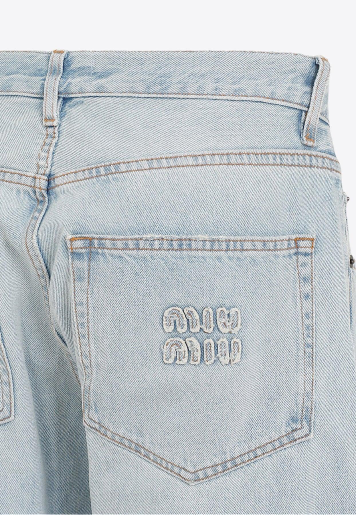 Miu Miu Logo-Patch Straight-Leg Jeans in Blue | Lyst