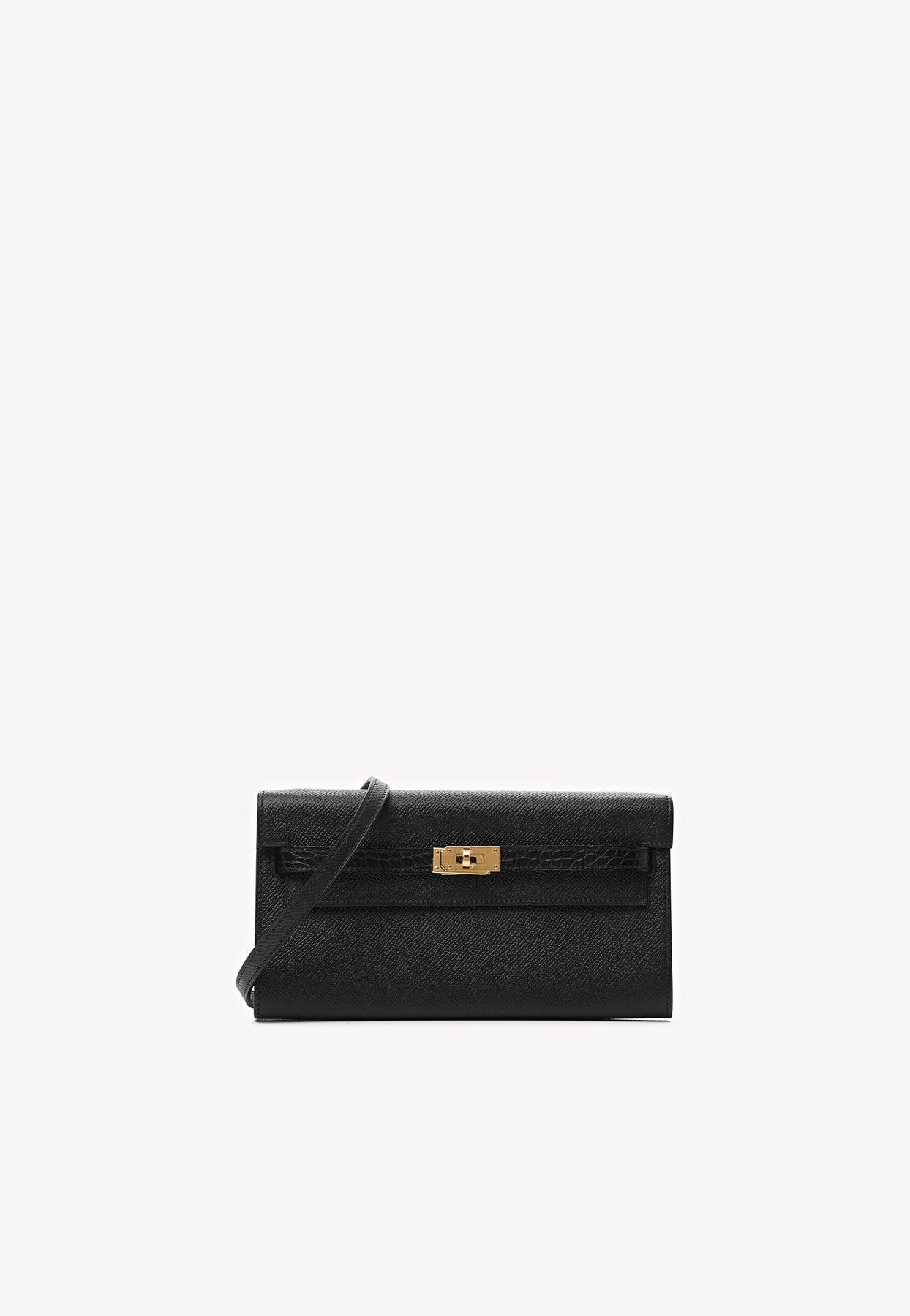 Hermès Kelly To Go Touch Wallet In Black Epsom And Matte Black Alligator  With Gold Hardware