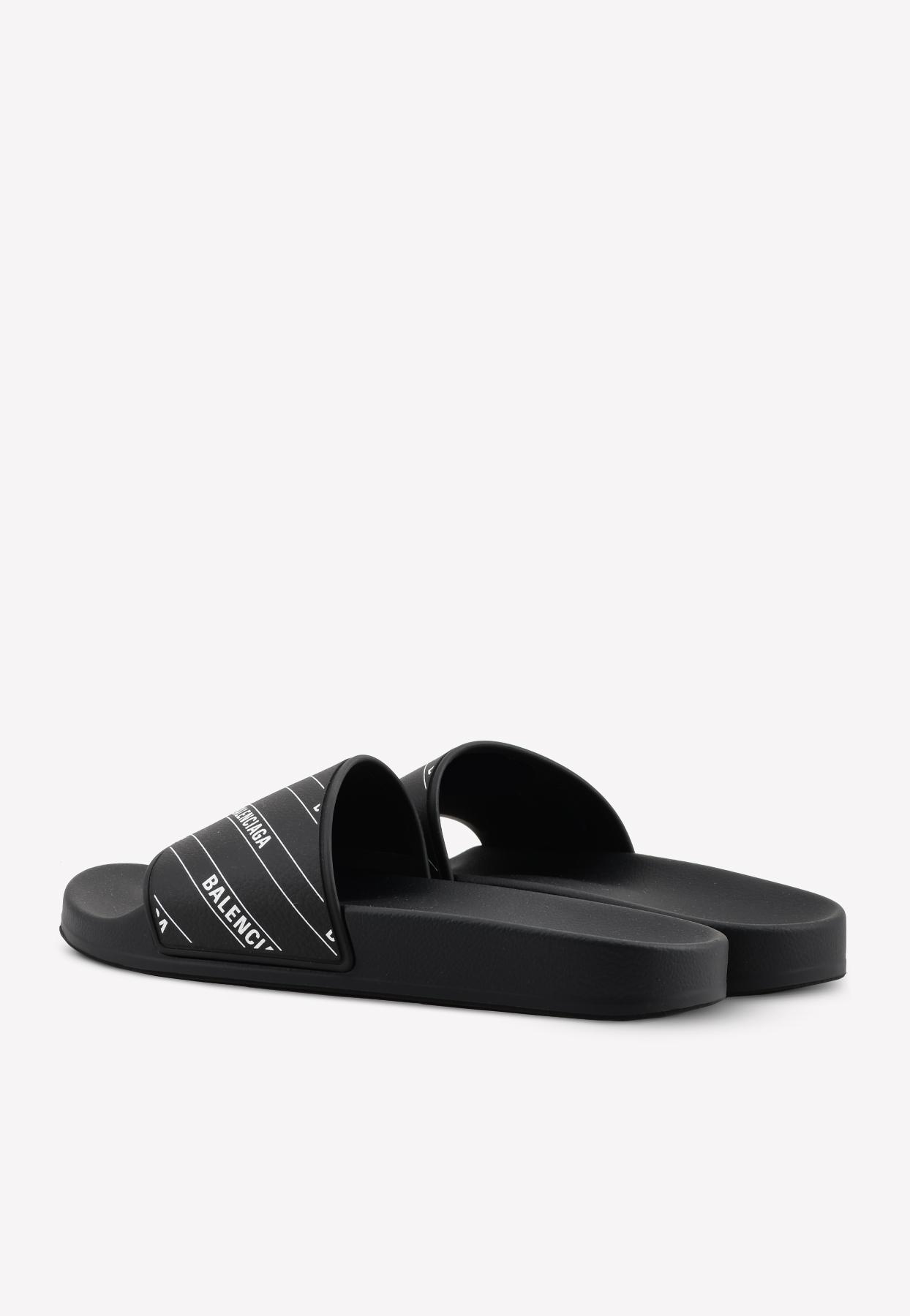 balenciaga rubber logo pool slides