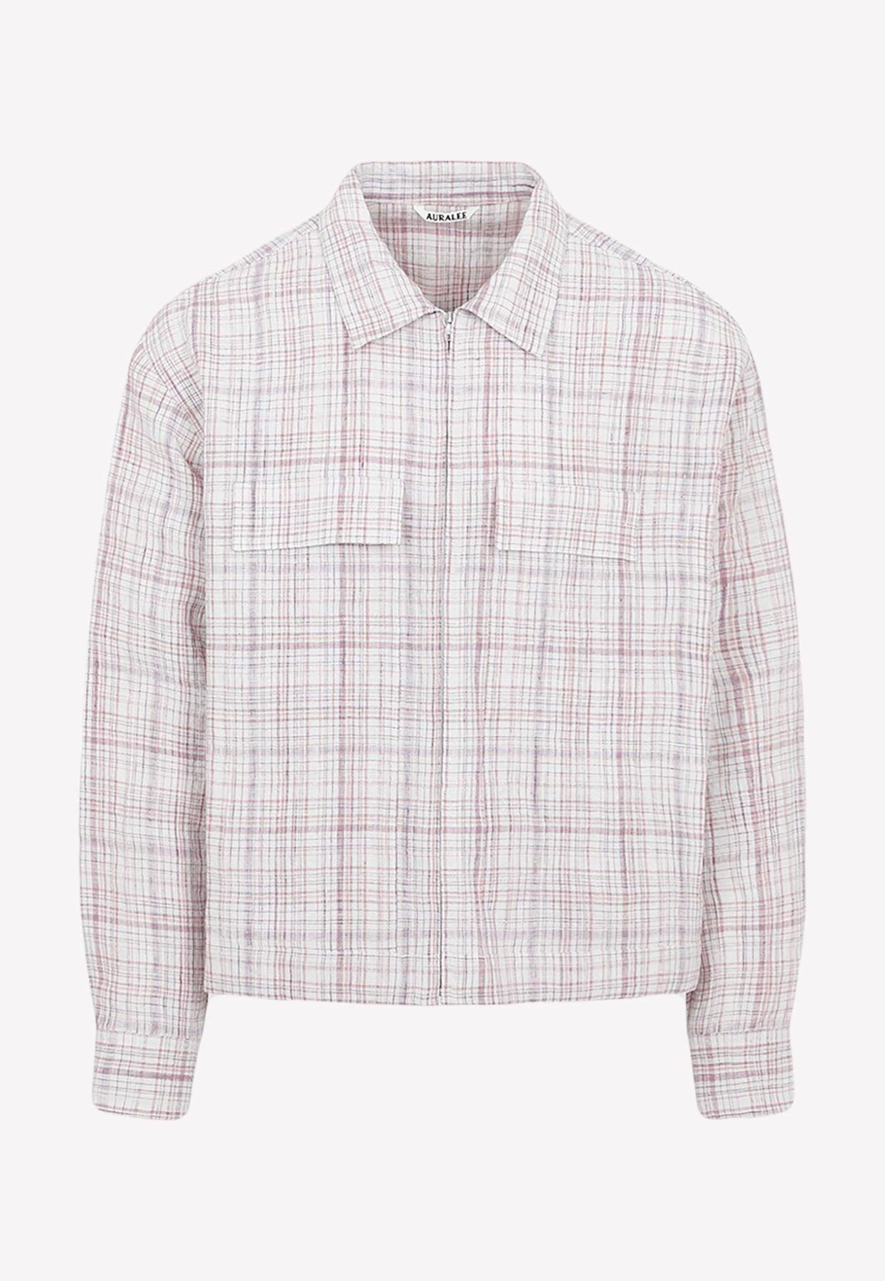 AURALEE Zip-up Checked Shirt in White for Men | Lyst