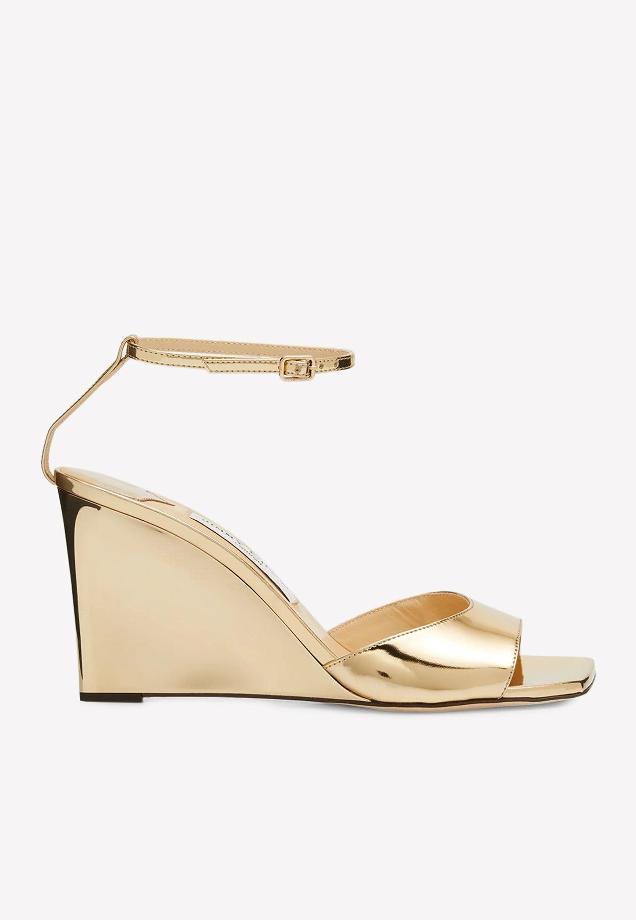 Jimmy Choo Brien 85 Wedge Sandals In Metallic Leather in Natural | Lyst