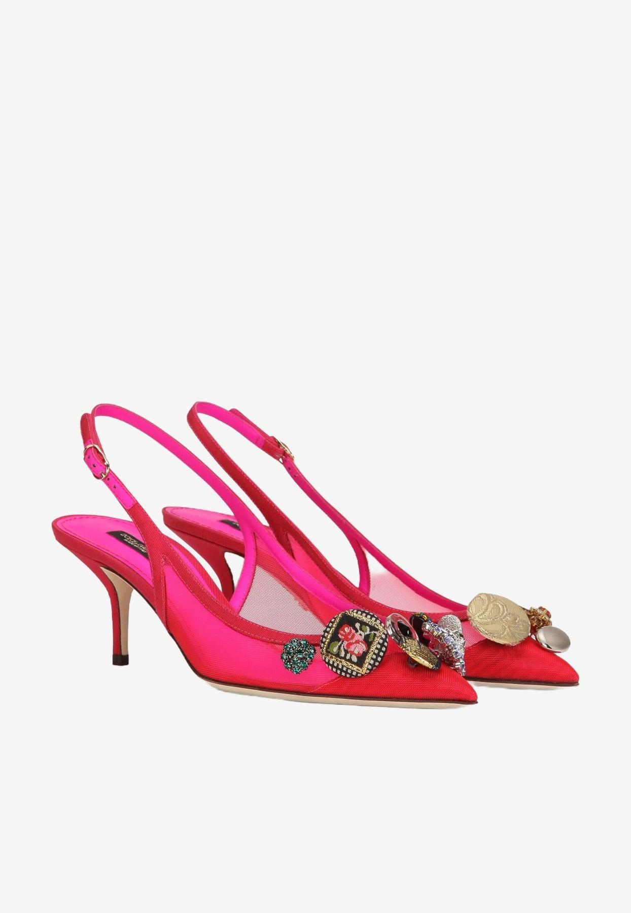Dolce & Gabbana Cardinale 60 Crystal Embellished Slingback Mesh Pumps in  Pink | Lyst