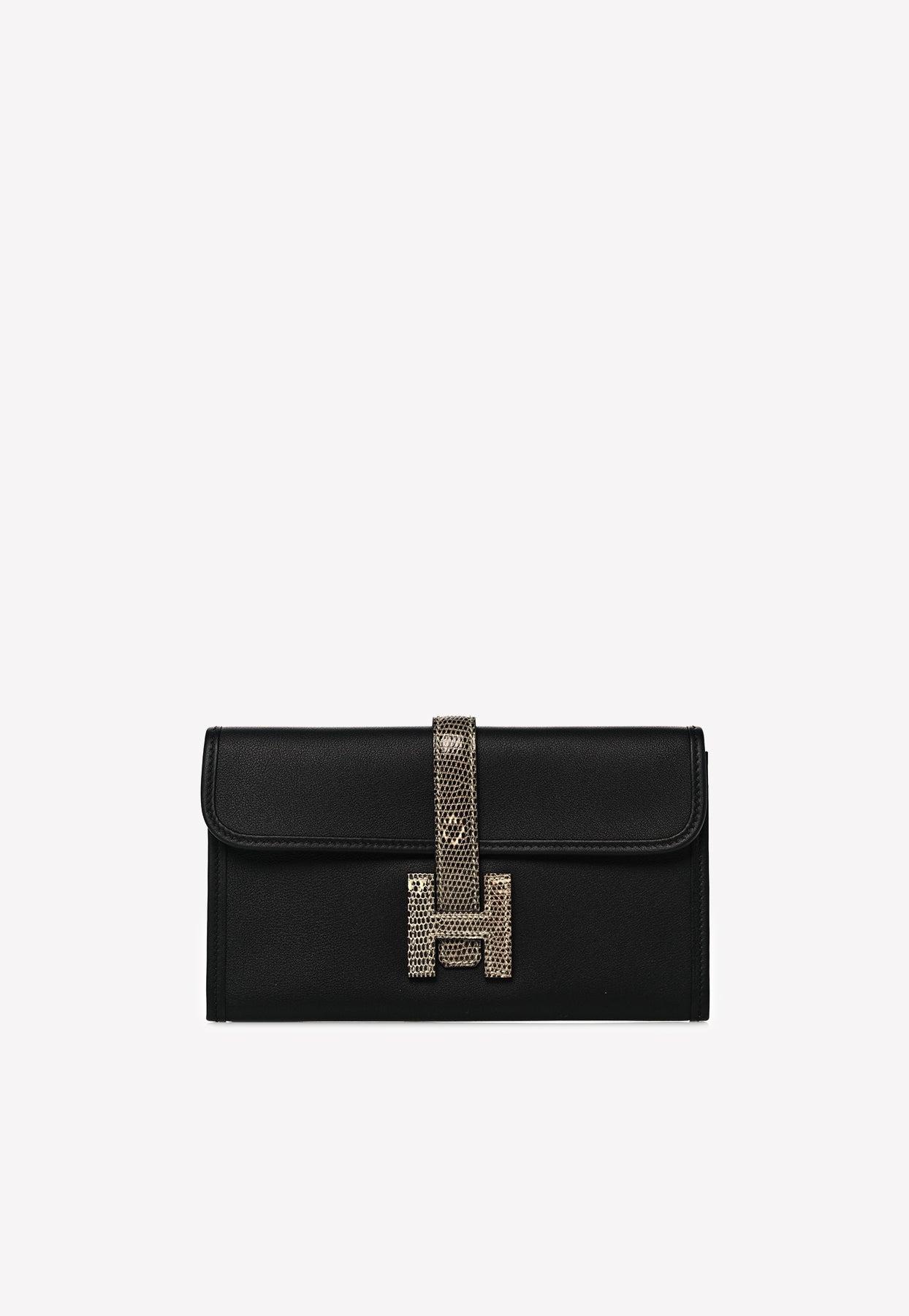 Hermès Jige Touch 29 Clutch Bag In Black Ombre Swift Lizard