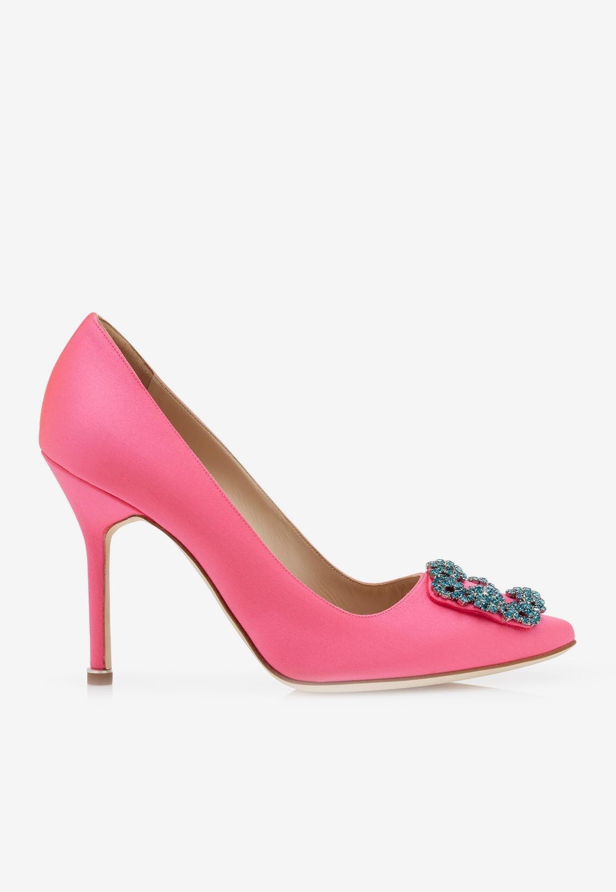 Manolo Blahnik Hangisi 105 Satin Pumps With Crystal Buckle in Pink | Lyst