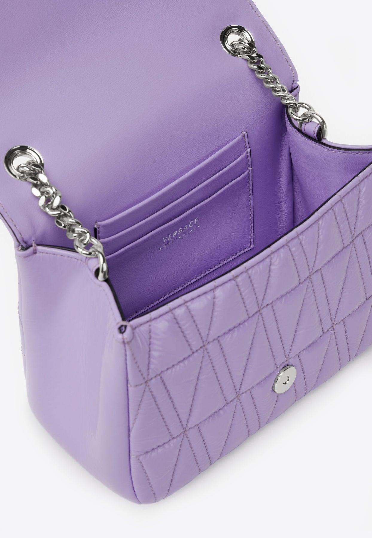 Versace Virtus Quilted Naplak Leather Shoulder Bag in Purple | Lyst