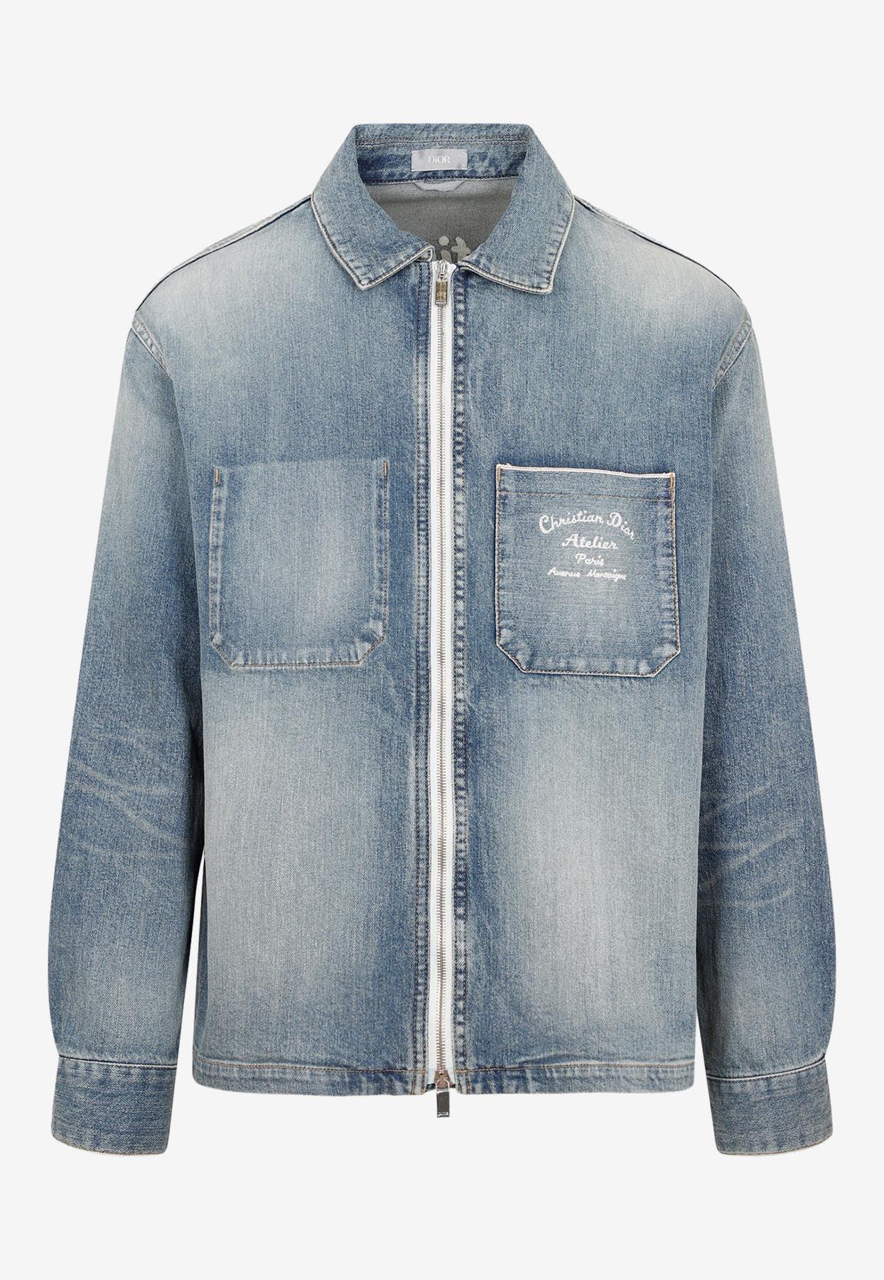 Dior Logo Zipped Denim Jacket in Blue for Men | Lyst