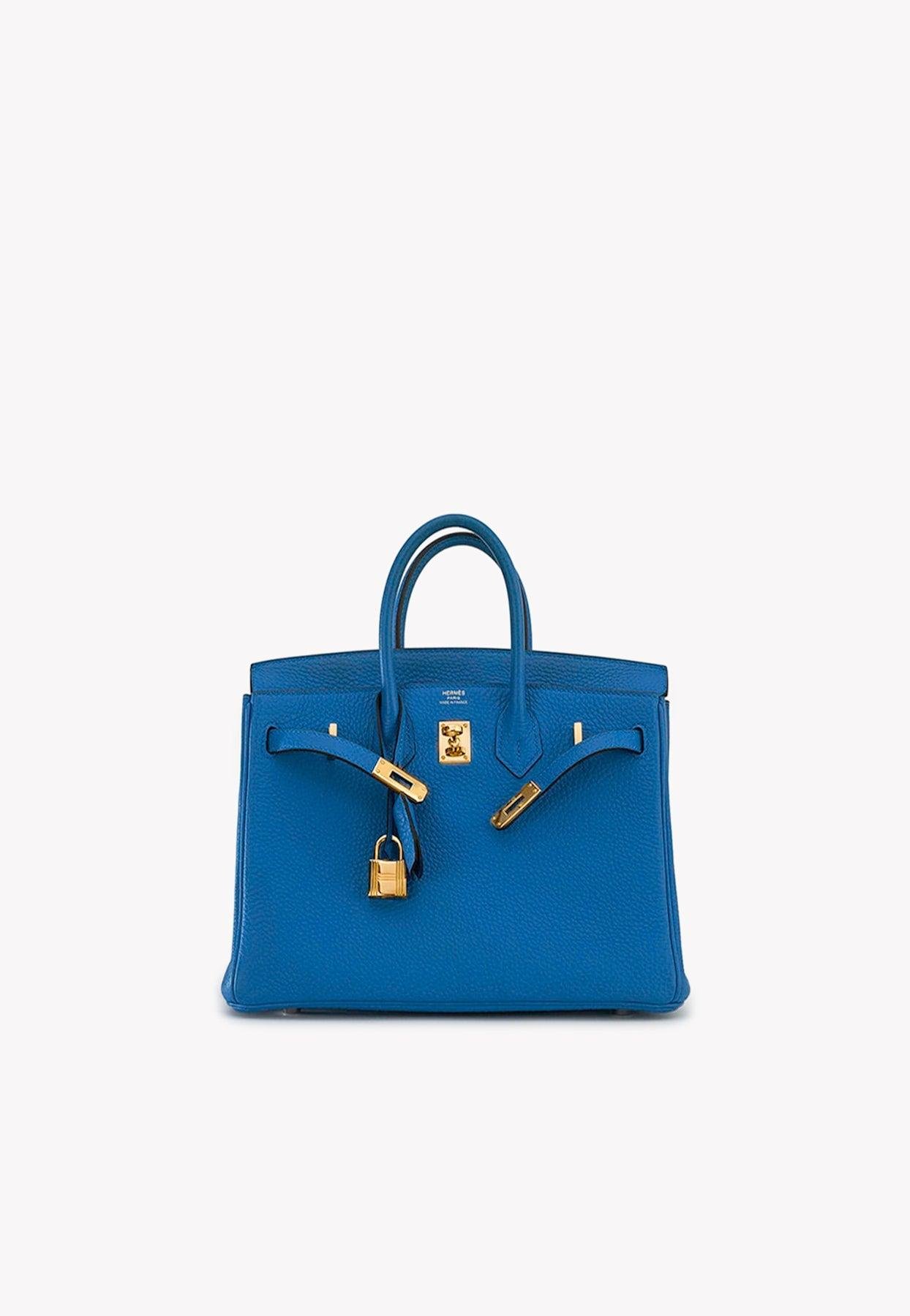 Hermes Blue Zanzibar Togo Gold Hardware Birkin 25 Handbag - MAISON de LUXE
