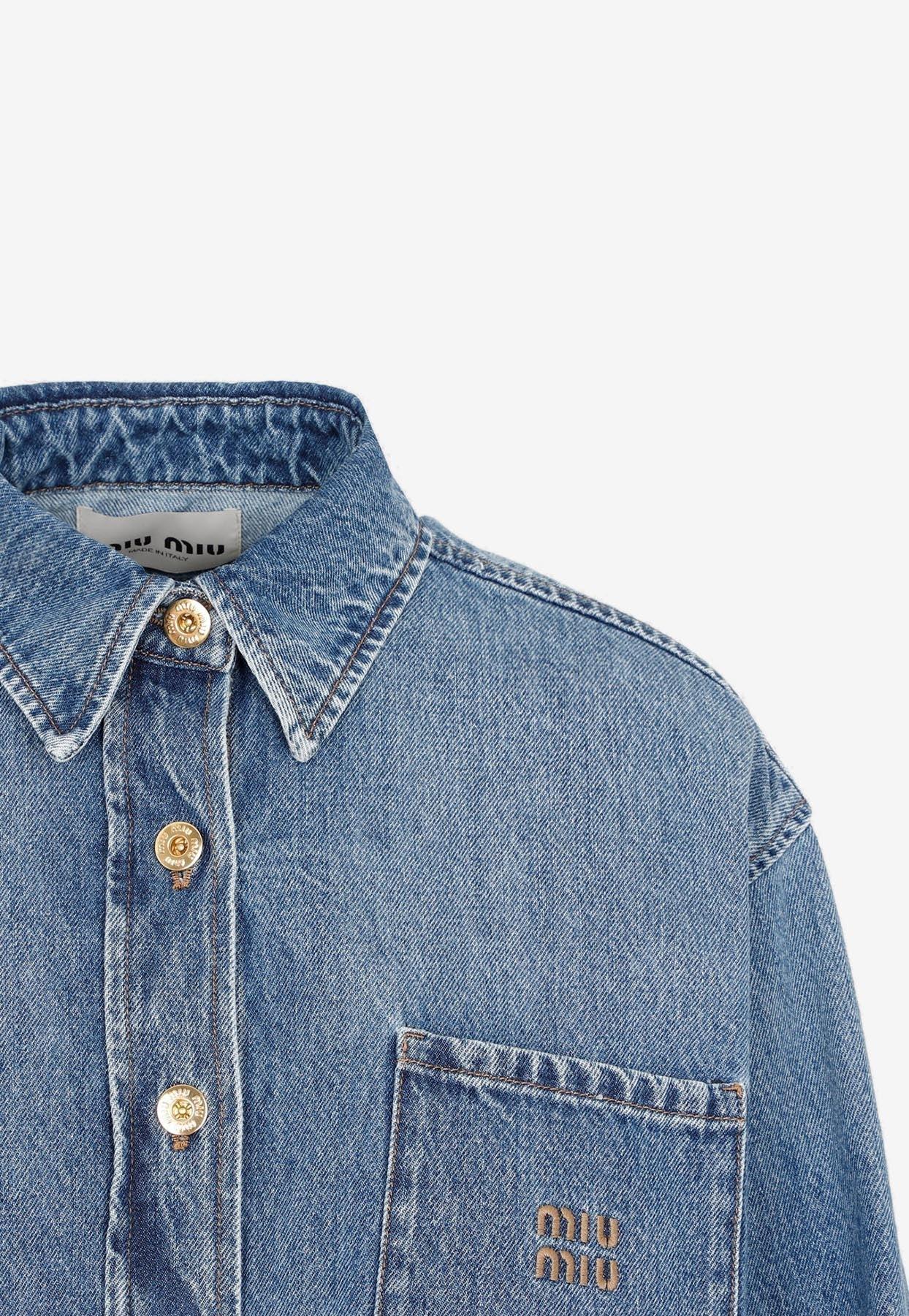 Miu Miu Logo Denim Jacket in Blue | Lyst