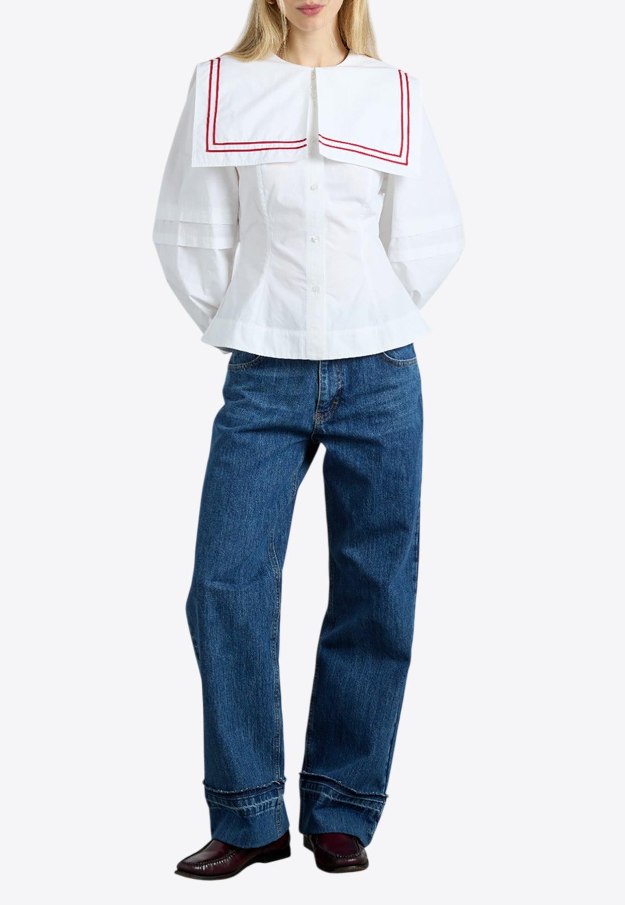 シャツ/ブラウス(長袖/七分) madder  madder sailor collar bolero Damson Madder Elise Sailor Collar Long Sleeve Organic Cotton Top