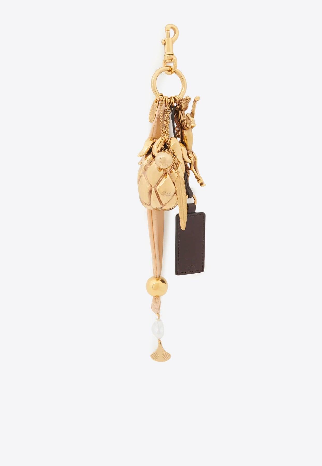 【Chloe】 Giga Pineapple leather bag charm chloe-Gold-Giga-Pineapple-Bag-