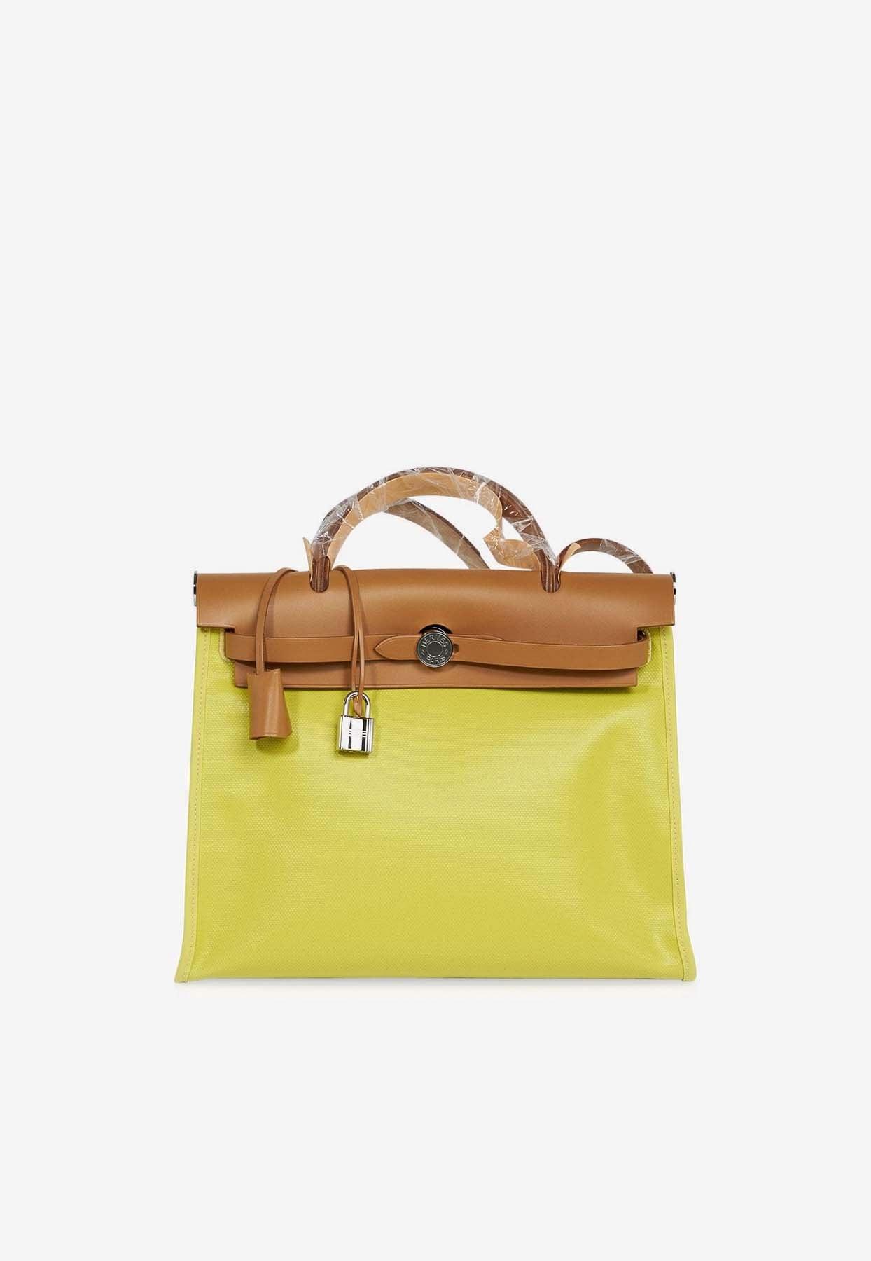 Herm s Herbag Zip Retourne 31 In Lime Toile Berline And Natural