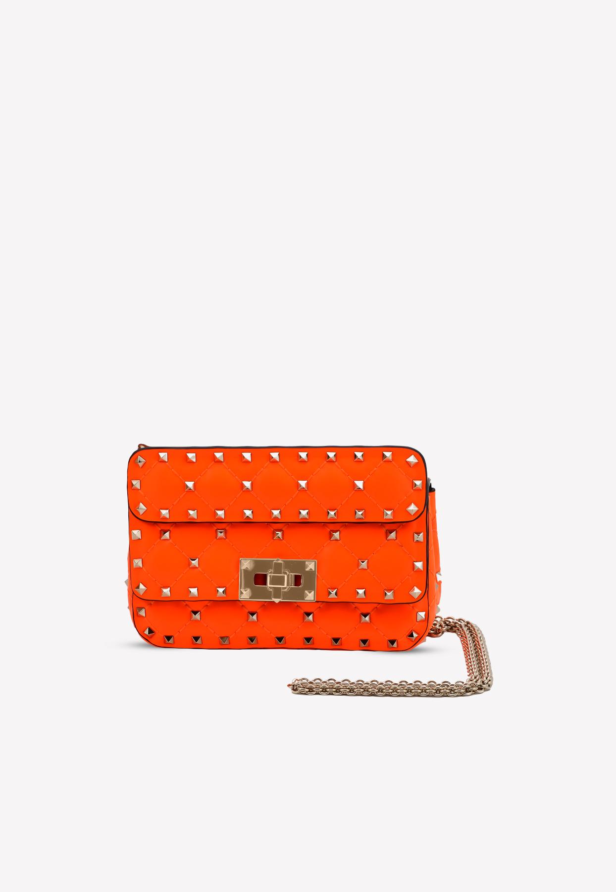 Valentino Leather Mini Rockstud Spike Fluo Calfskin Bag With Chain 