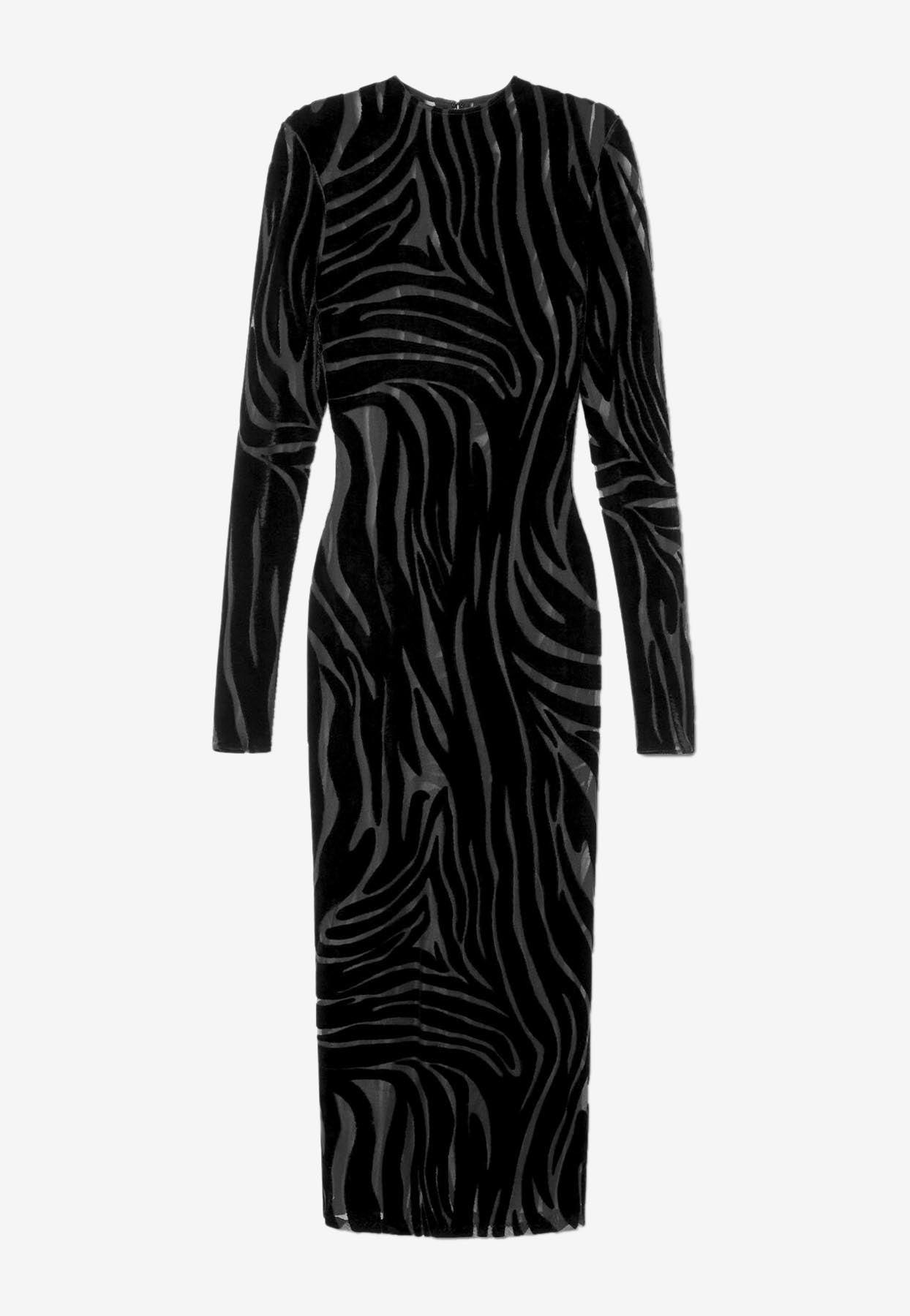 Versace Zebra Pattern Velvet Midi Dress in Black | Lyst