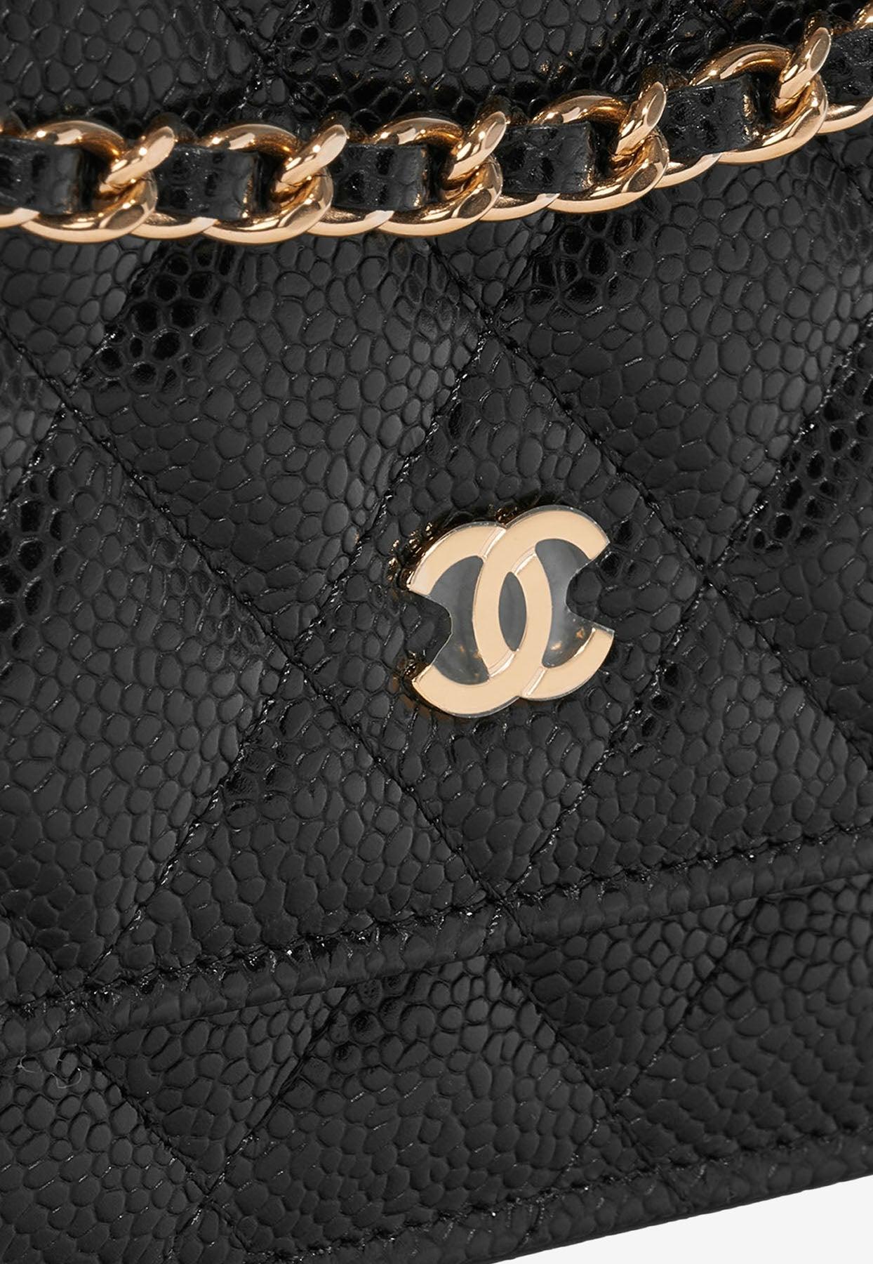 New 18B Chanel Black Studded Calfskin Classic Wallet on Chain WOC