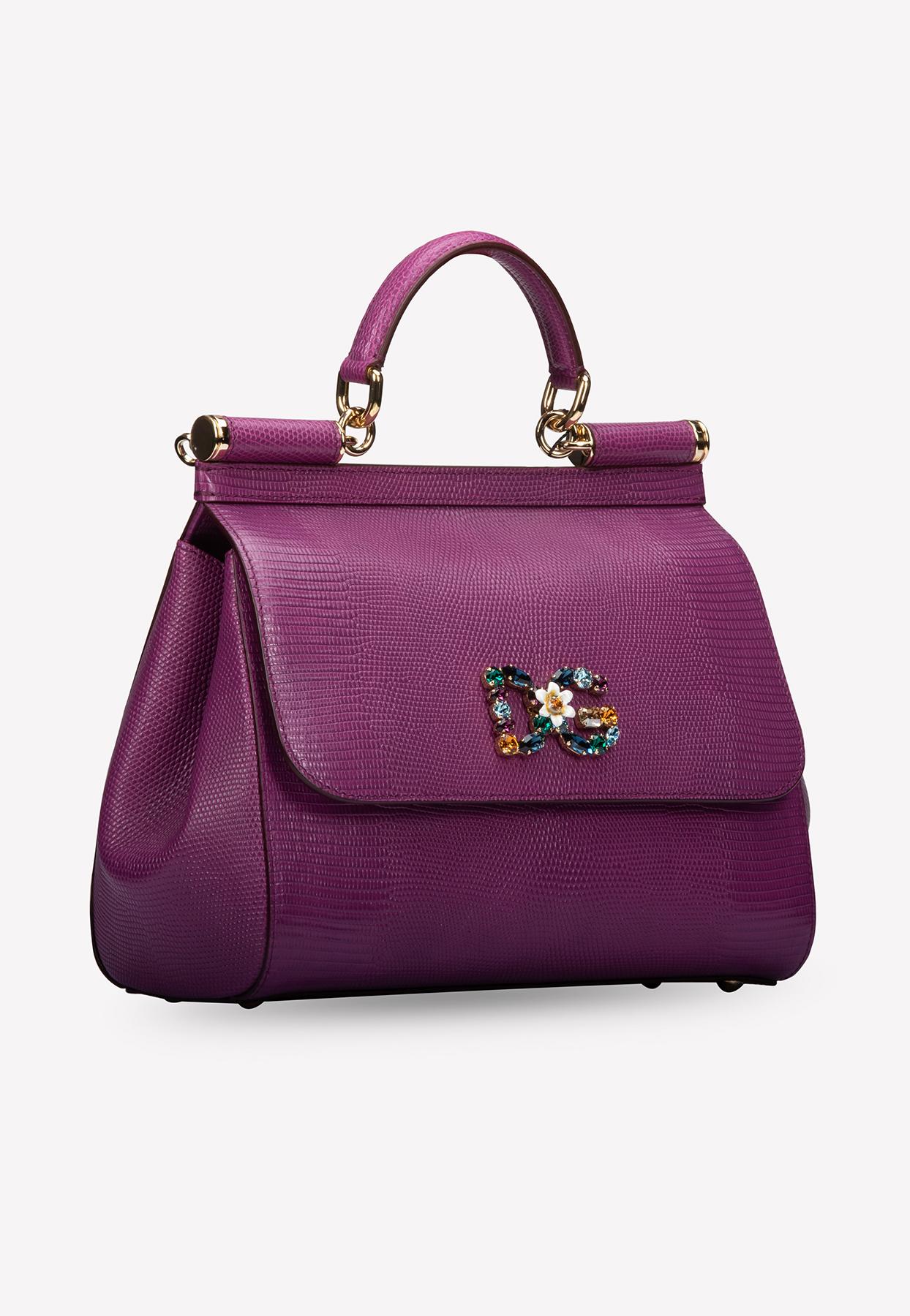 Dolce Gabbana Medium Calfskin Sicily Bag With Iguana Print And