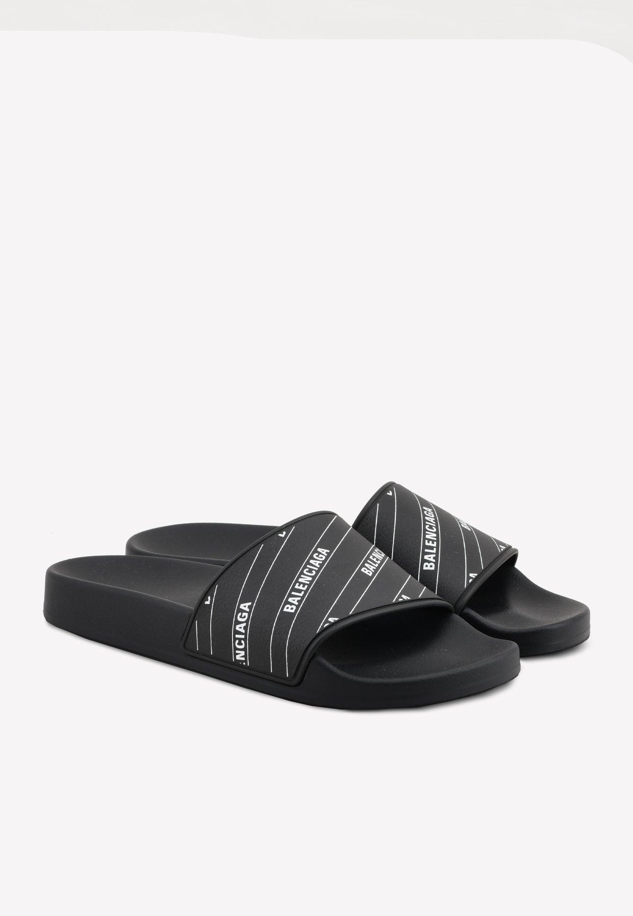 Balenciaga Logo Pool Slides In Grain Rubber in Black for Men | Lyst