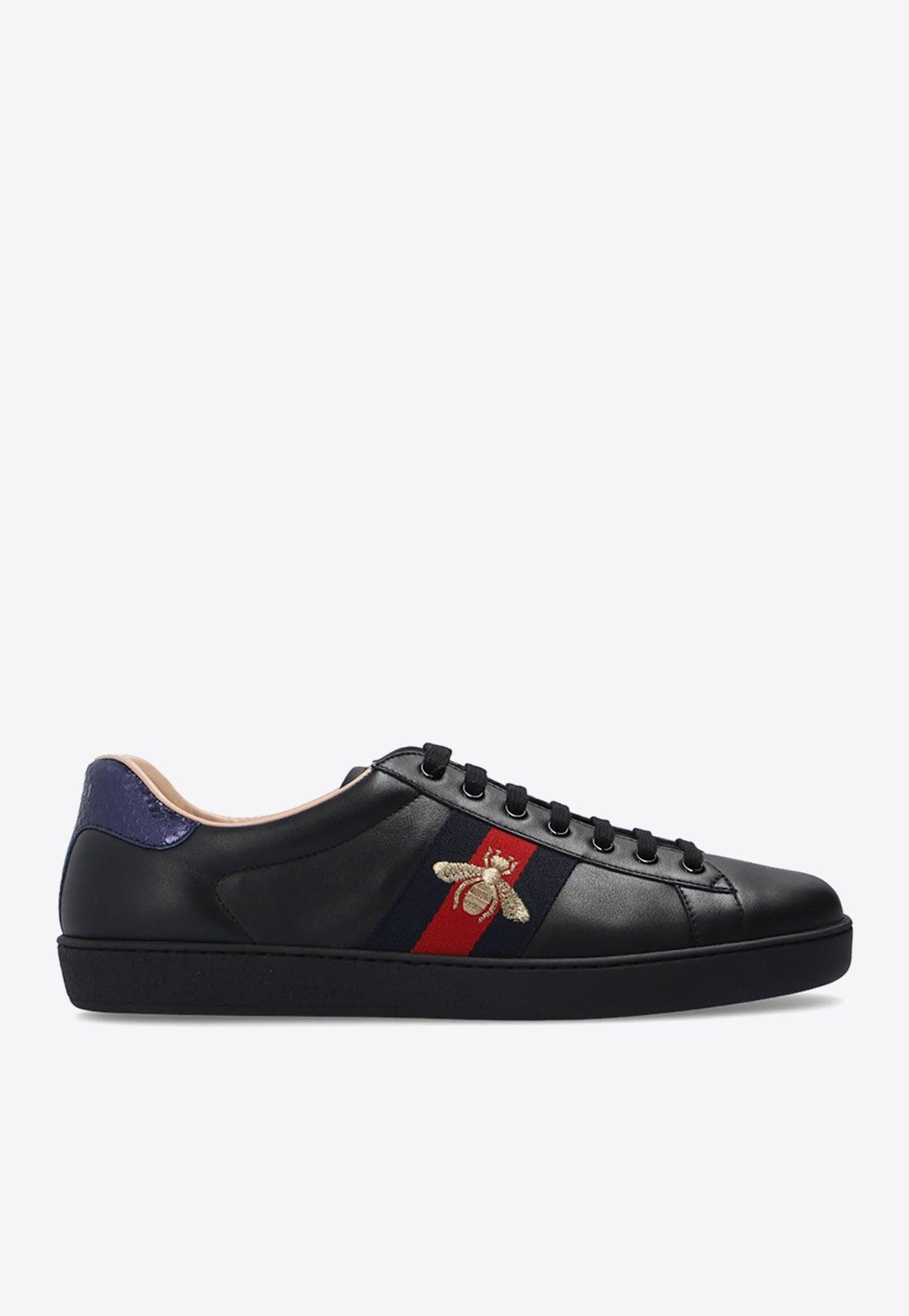 Men's Ace Sneaker Black Leather With Bee