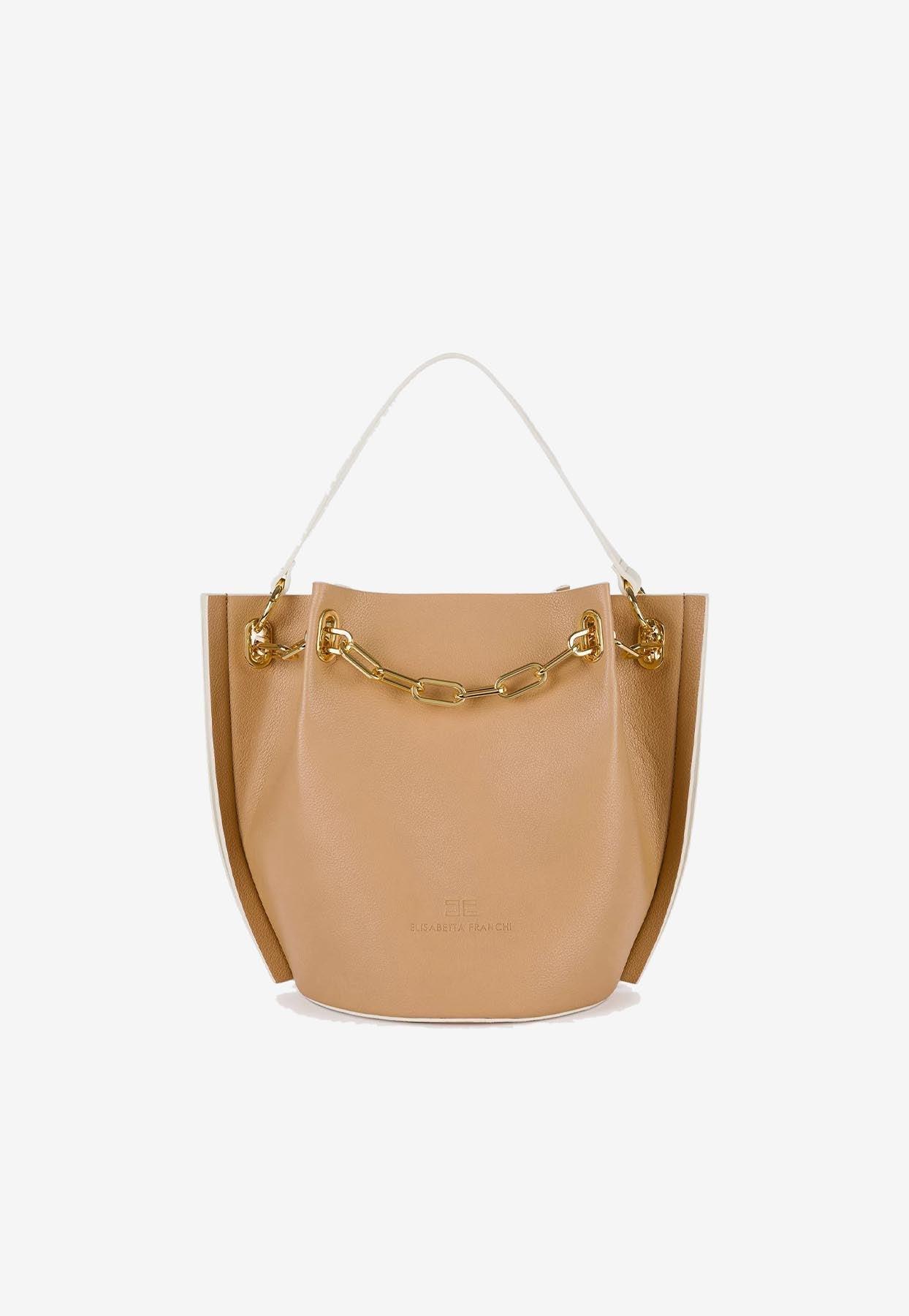 Elisabetta Franchi Dune Chain Bucket Bag in White | Lyst