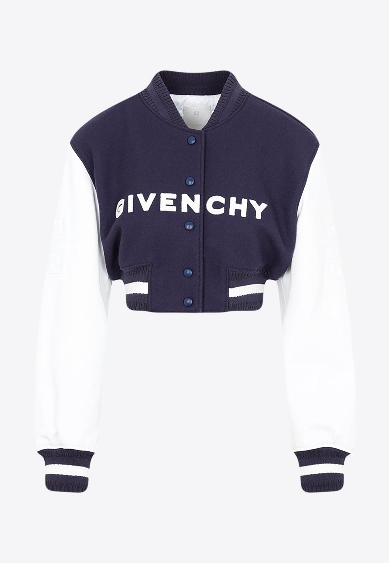 Givenchy Cropped Varsity Bomber Jacket in Blue | Lyst