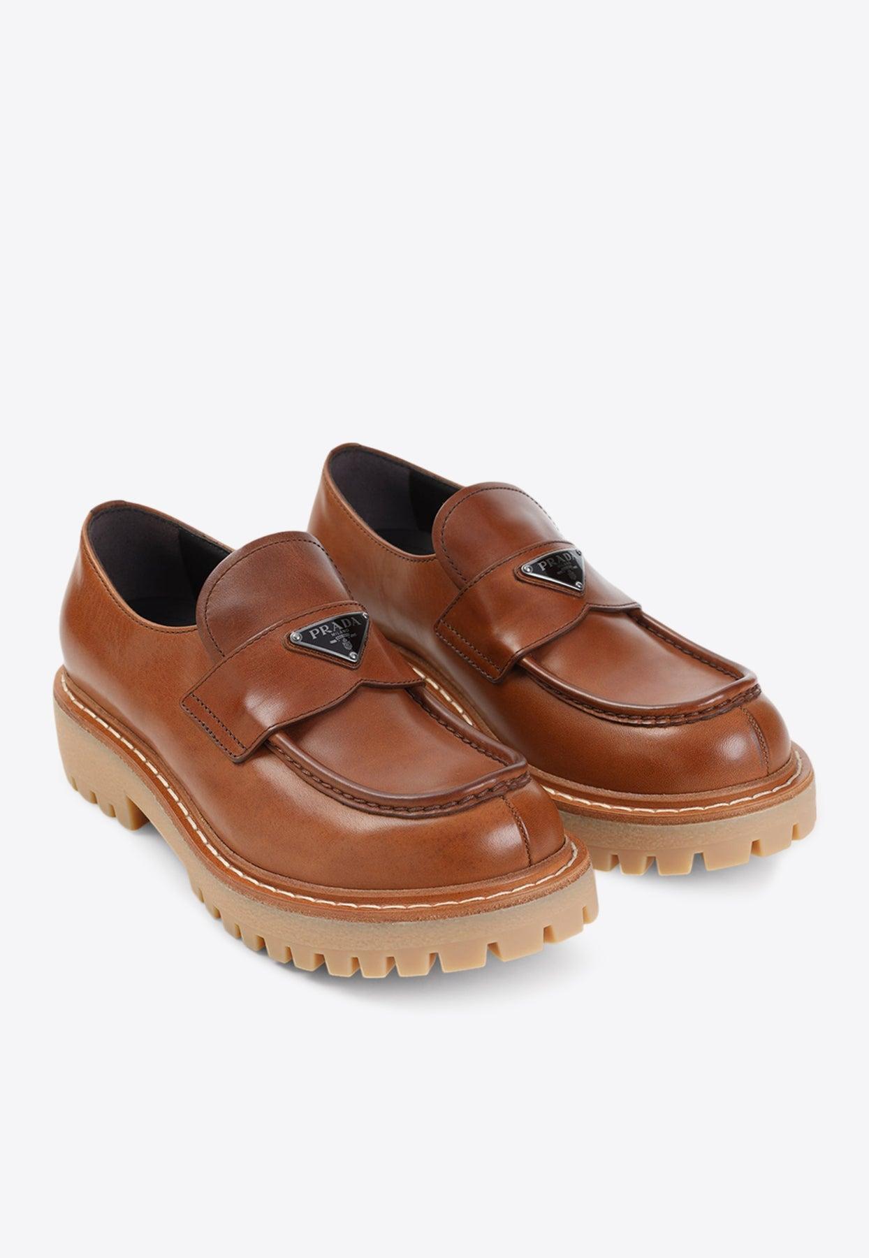 Prada St. Moritz Calf Leather Loafers in Brown for Men | Lyst