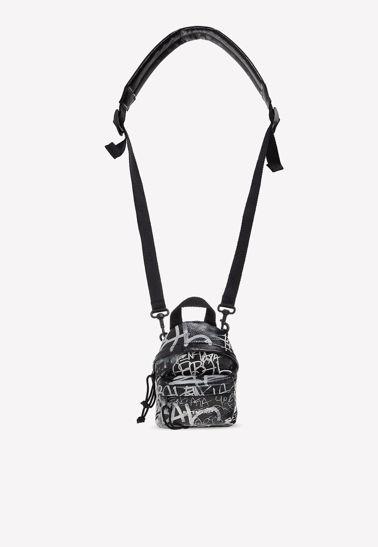 Balenciaga  Explorer Graffiti-Print Textured-Leather Backpack
