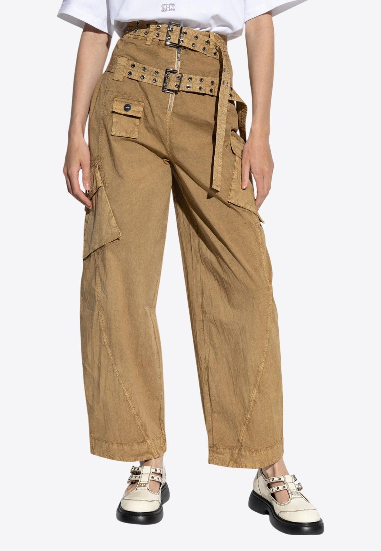 パンツ GANNI Women Trousers F9279886 Brown High-rise wide-leg pants in brown - Ganni | Mytheresa