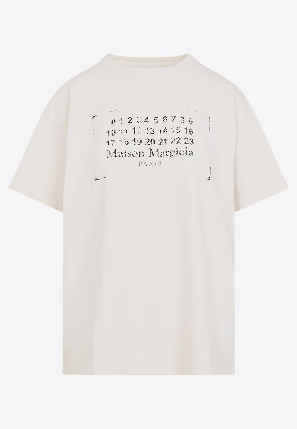 Maison Margiela Stamp Logo Print T-Shirt in White | Lyst