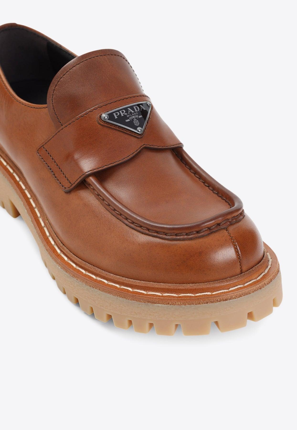 Prada St. Moritz Calf Leather Loafers in Brown for Men | Lyst