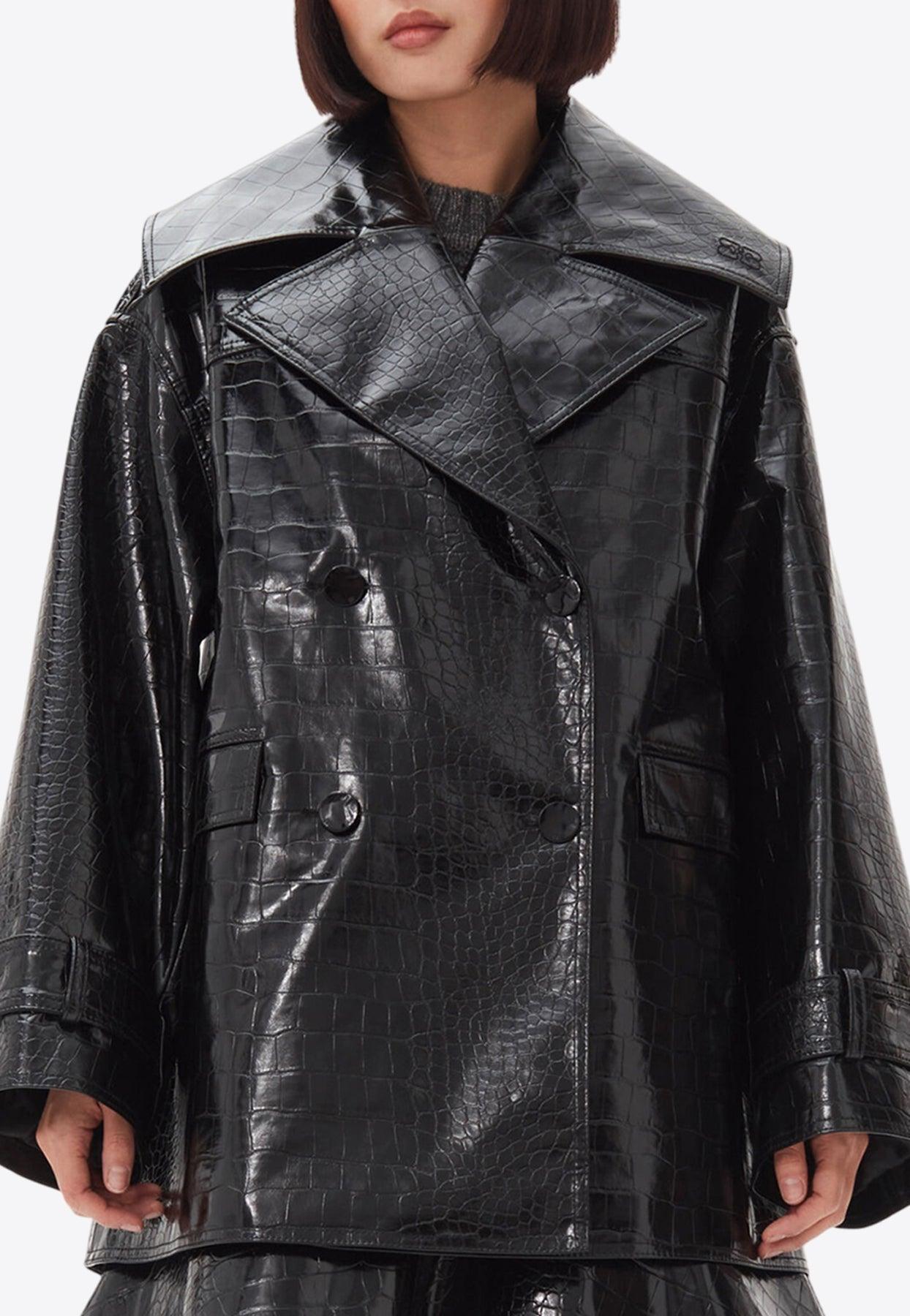 コート Ganni Black Synthetic Leather Coat Ganni Future Coated Faux Leather Jacket in Black | Lyst