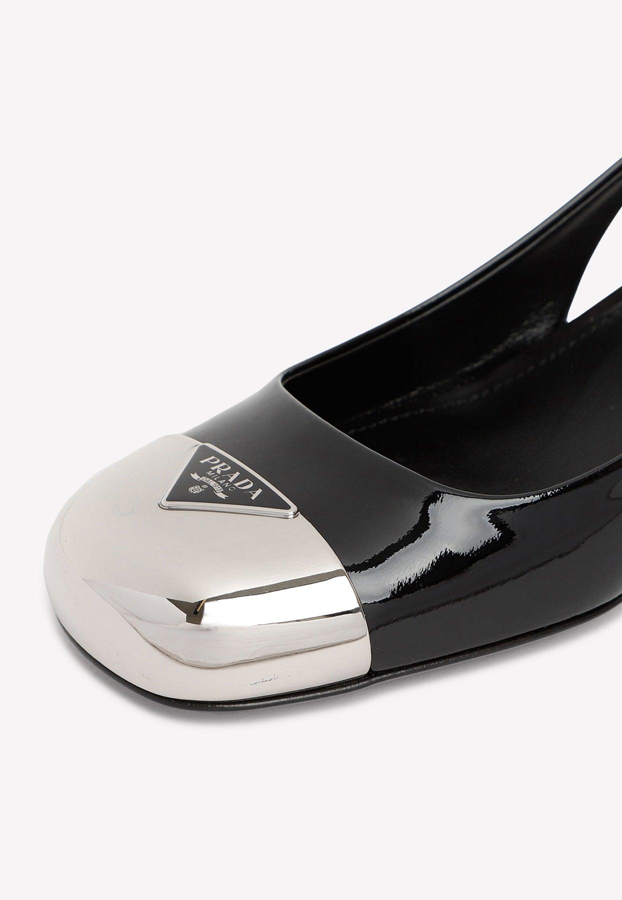 Prada 45 Cap Toe Slingback Pumps In Patent Leather in Black Lyst