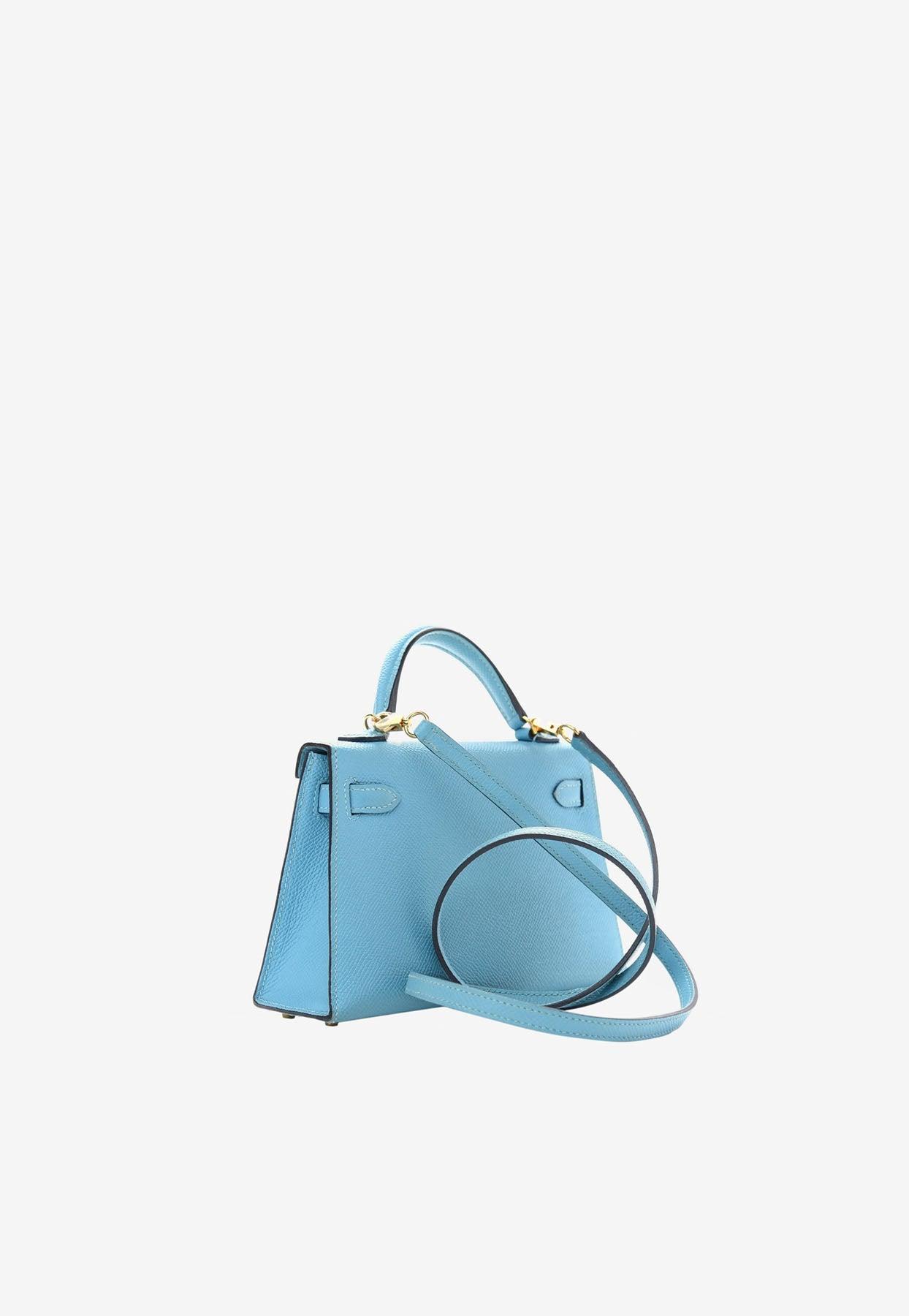 Hermès Mini Kelly Sellier 20 Top Handle Bag In Bleu Brume, Vert
