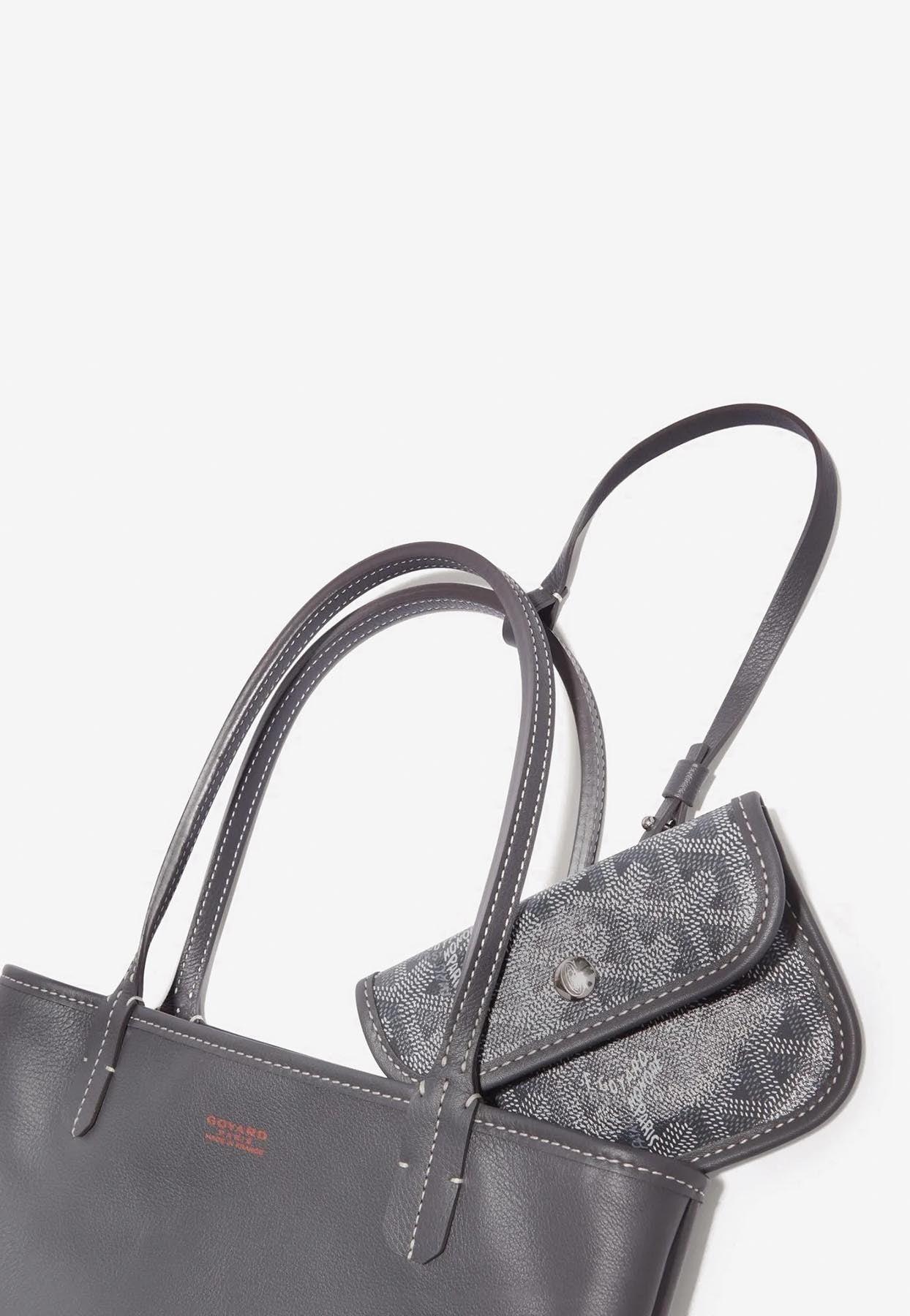 goyard anjou mini tote bag grey leather grey canvas, with dust cover